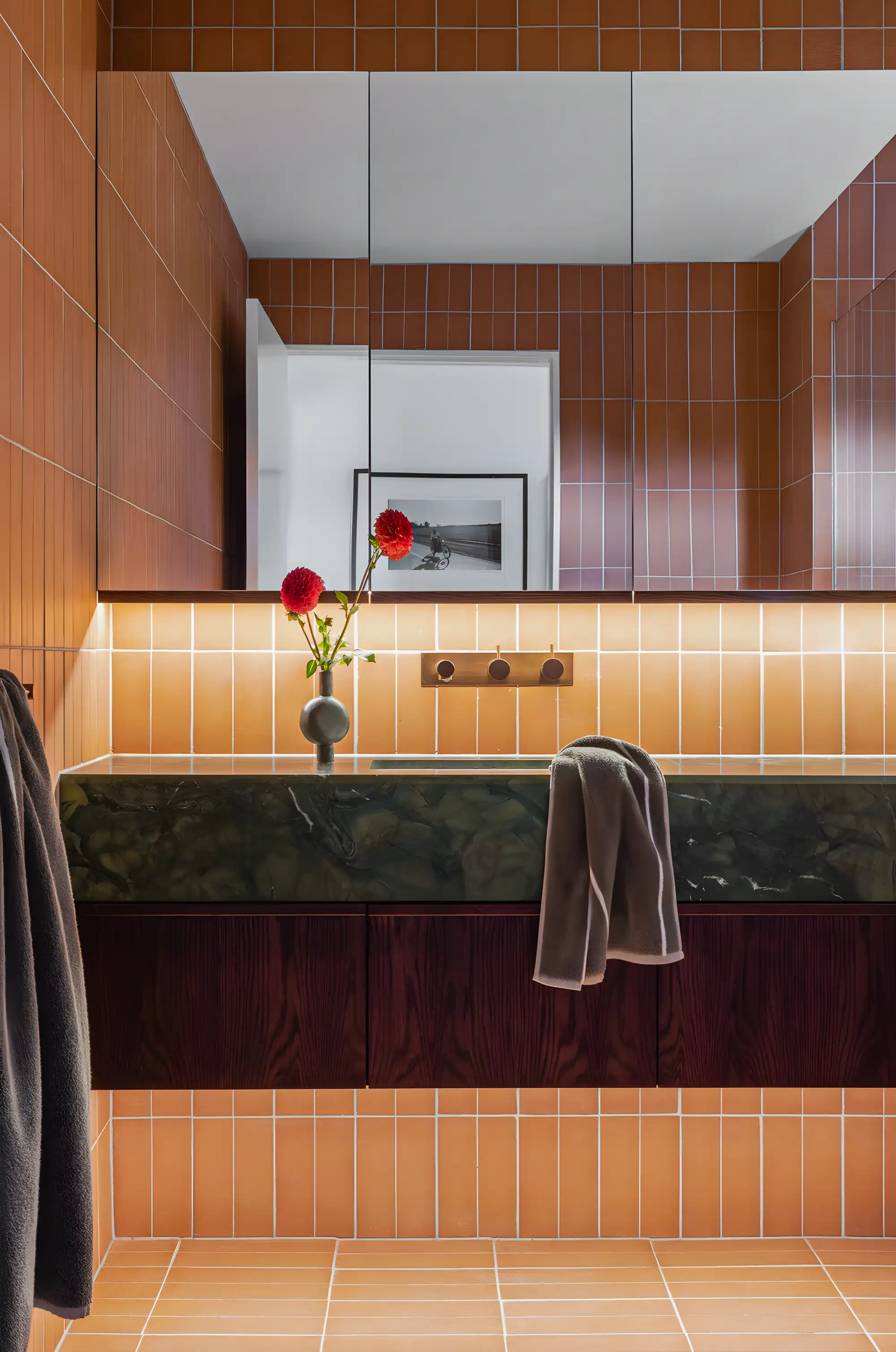 Modern Bathroom with Warm Terracotta Tiles | Material Depot