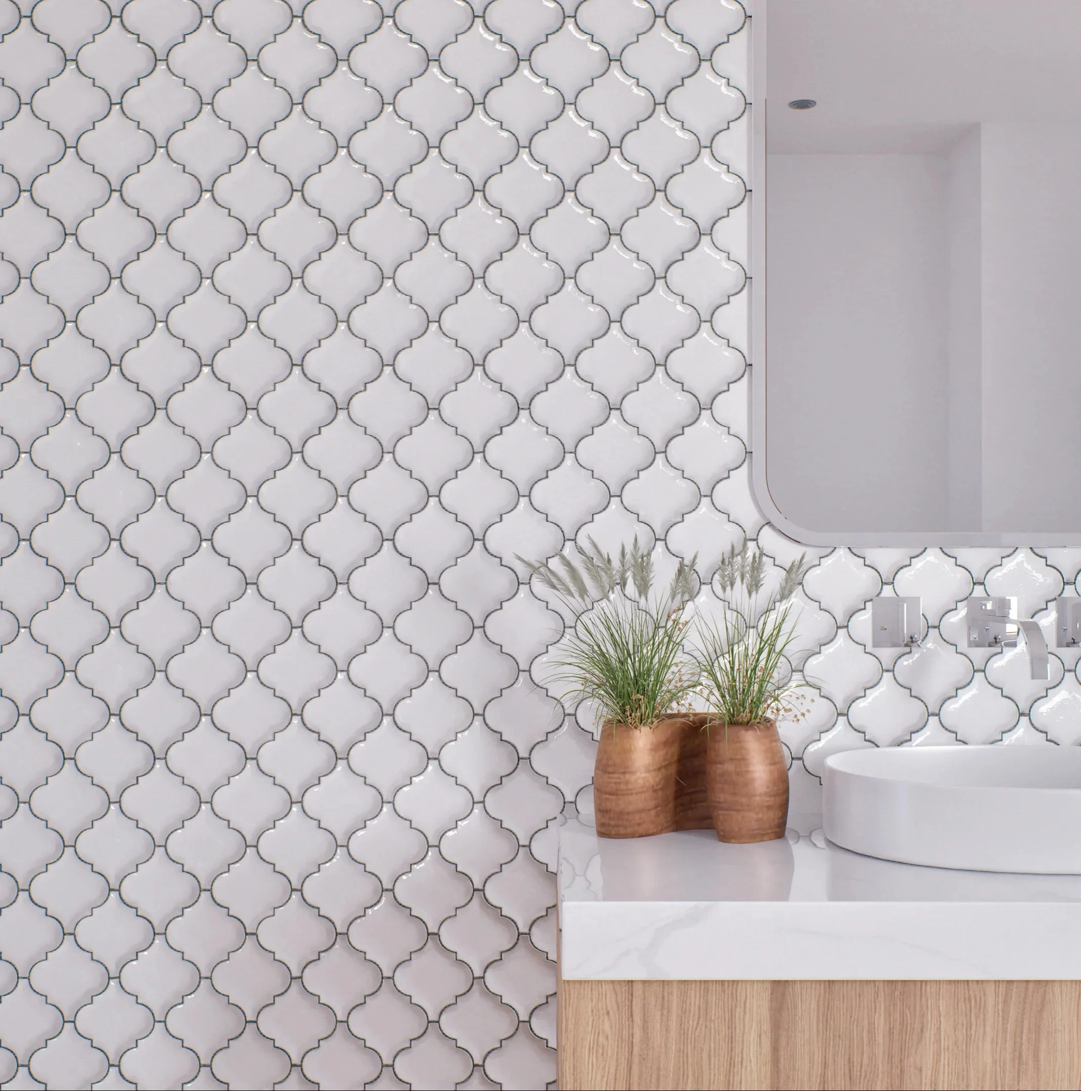 Modern Bathroom with White Moroccan Pattern Tiles | Material Depot