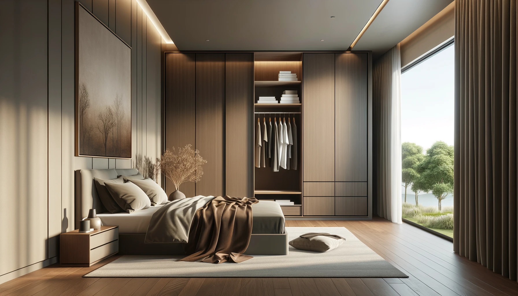 Modern Bedroom Blending Warmth with Structural Symmetry | Material Depot