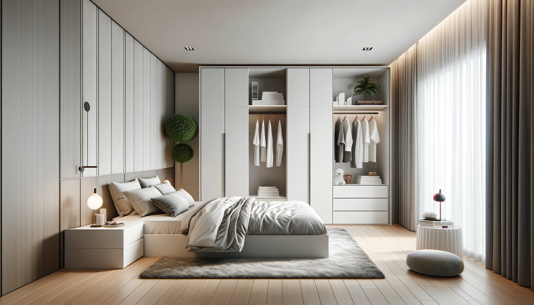 Modern Bedroom with Monochromatic Harmony and Textural Contrast | Material Depot