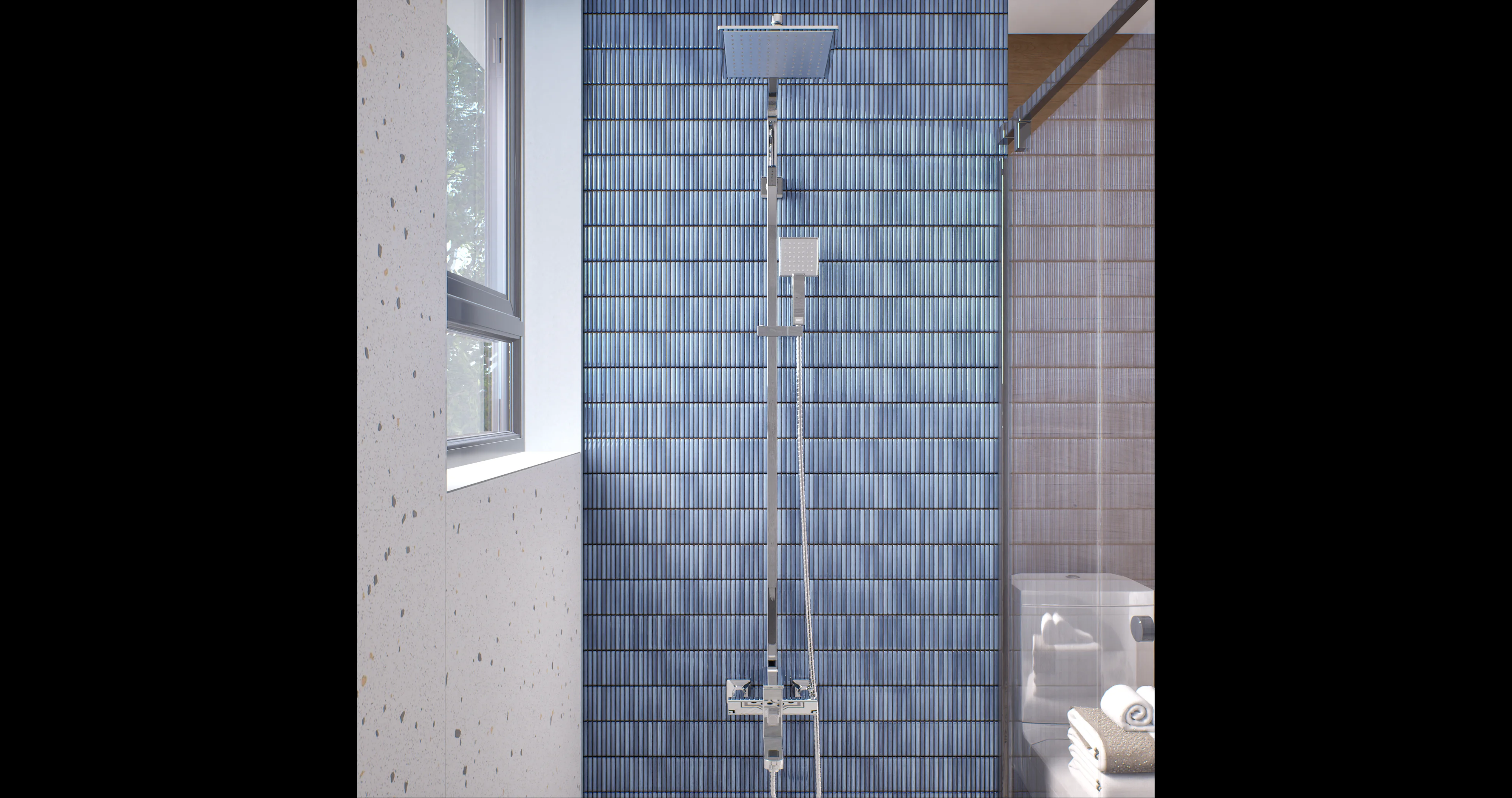 Modern Blue Shower Tile Design | Material Depot