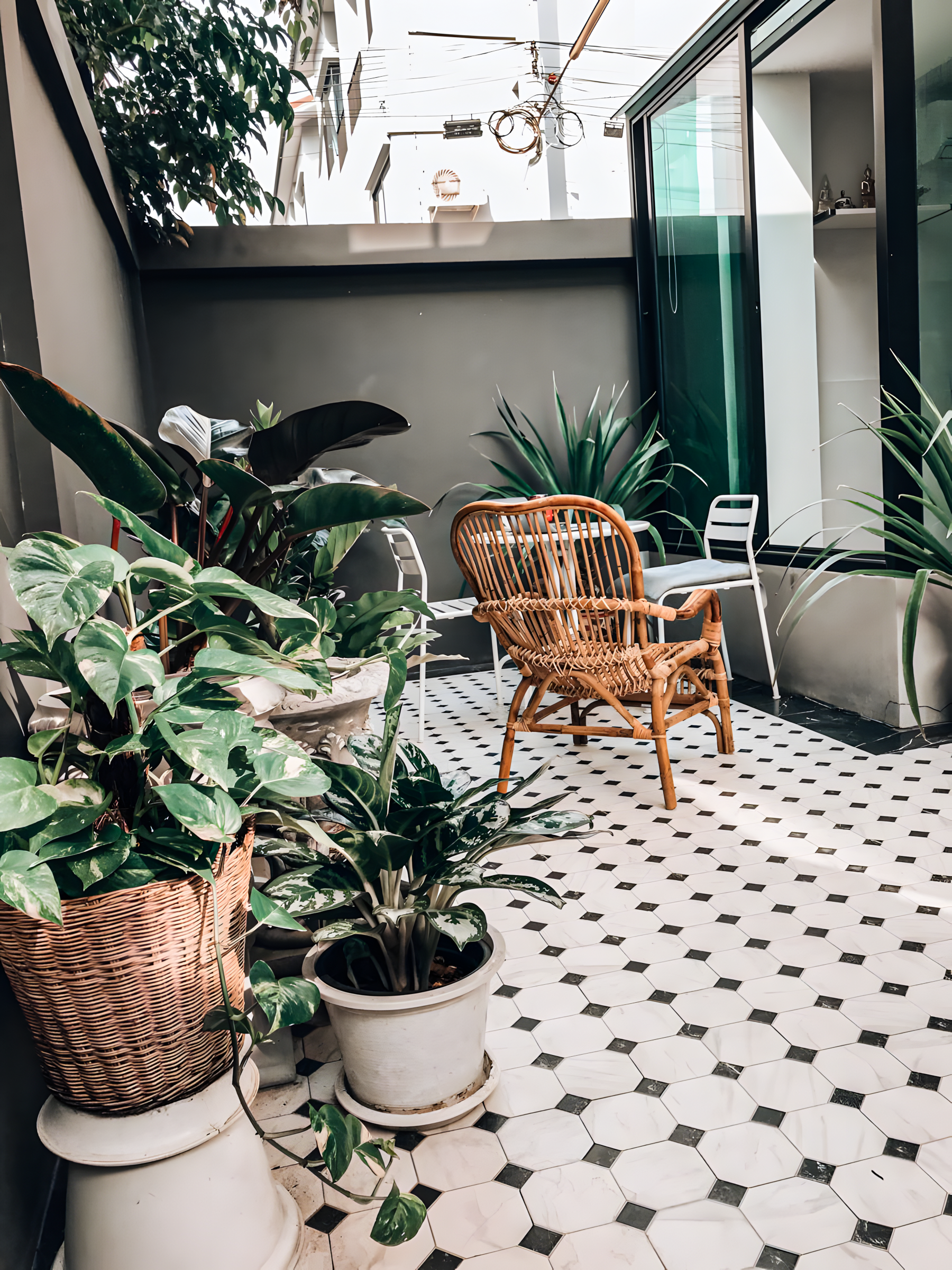 Modern Courtyard with Black and White Checkerboard Tiles | Material Depot