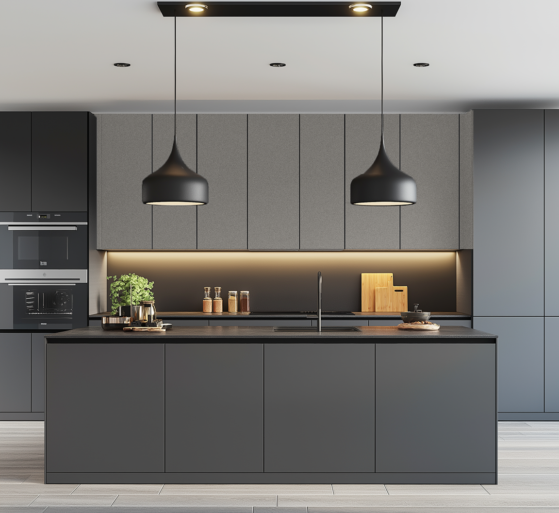 Modern Dark Grey Laminate Kitchen with Sleek Minimalist Design | Material Depot