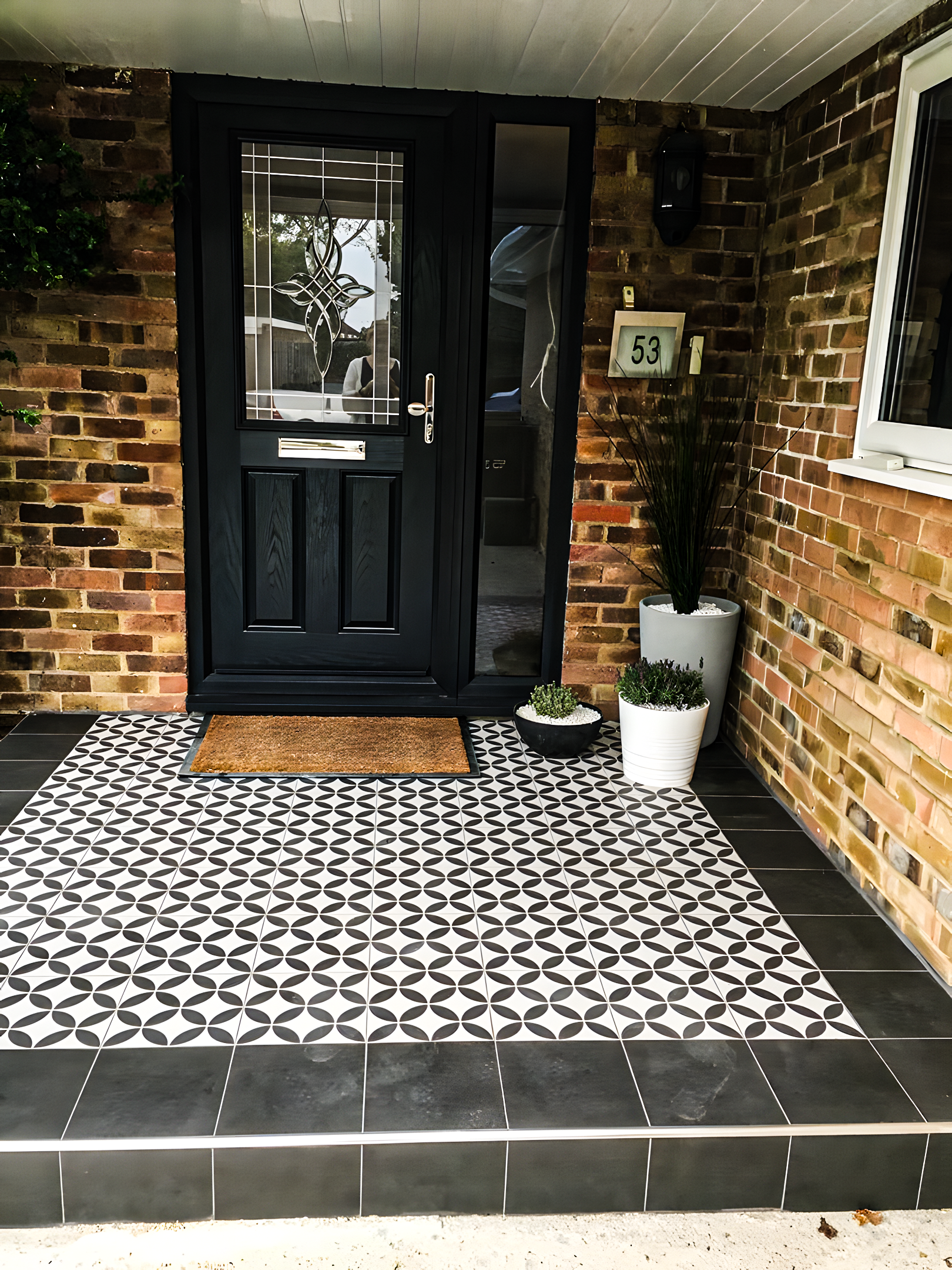 Modern Front Porch with Patterned Tiles | Material Depot