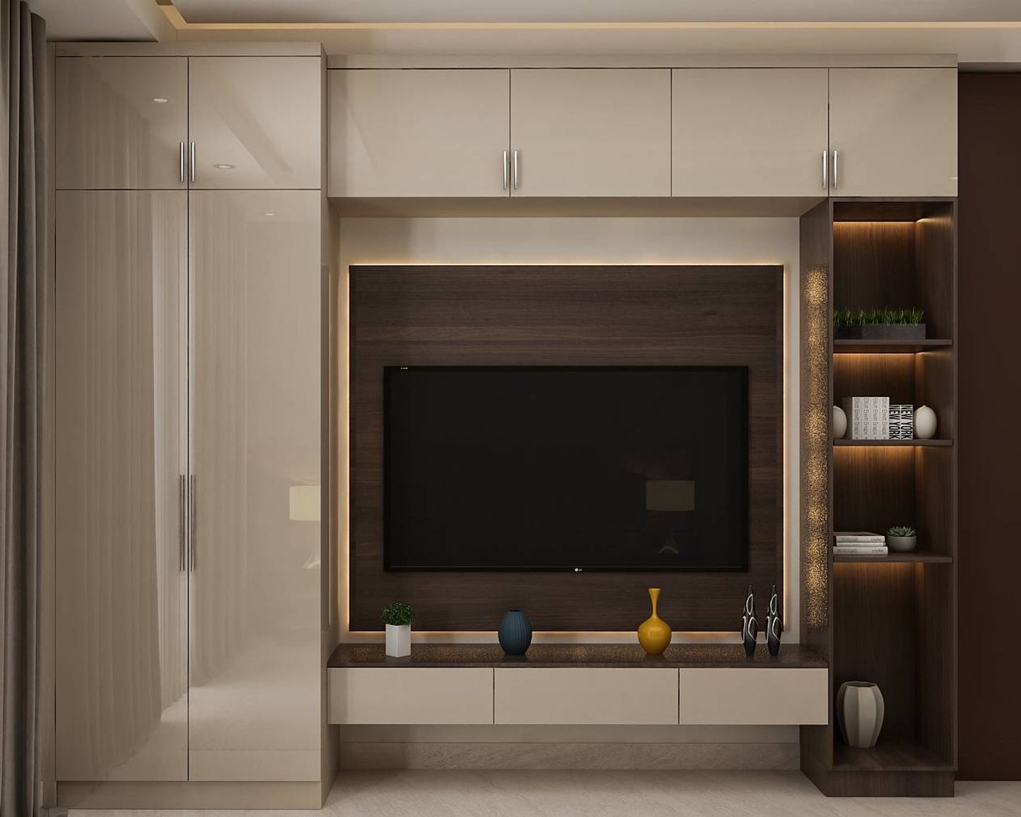 Contemporary TV Unit with Integrated Wardrobe.