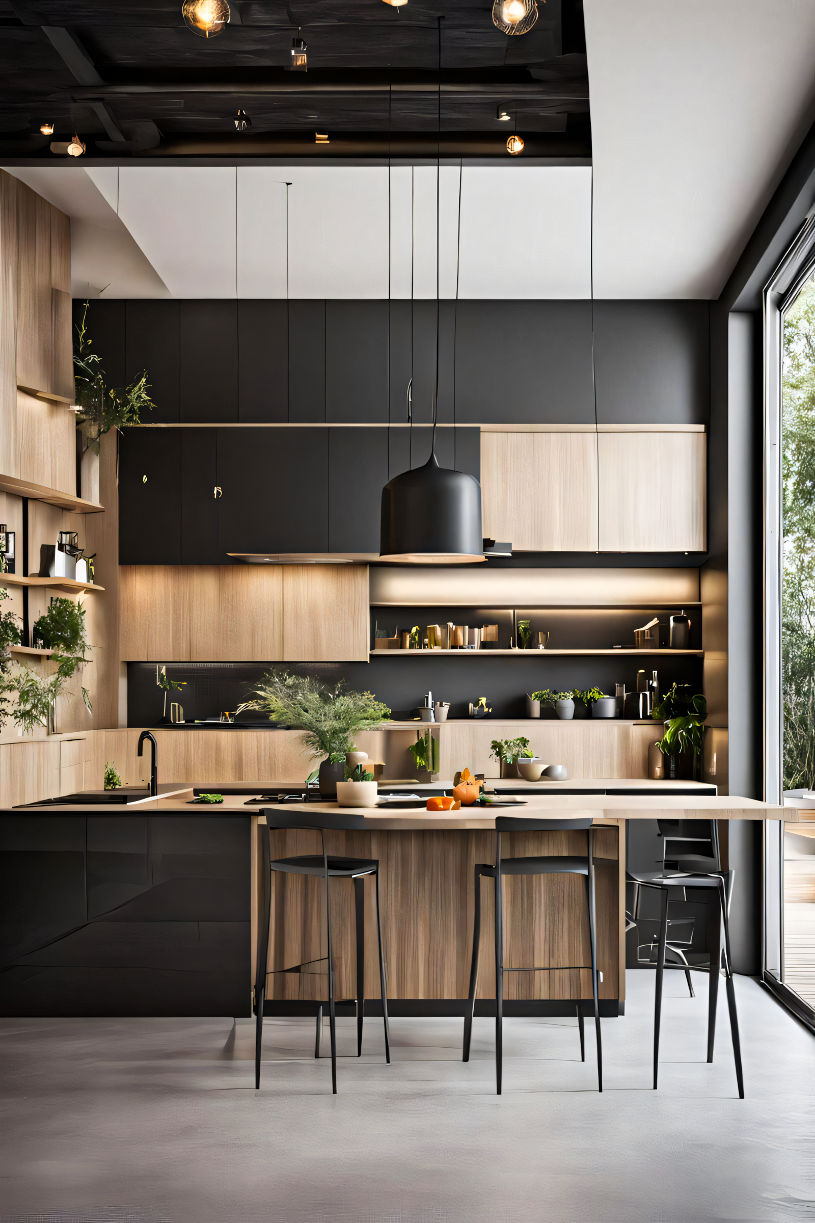 Modern Kitchen Elegance: A Study in Wood and Grey Tones | Material Depot