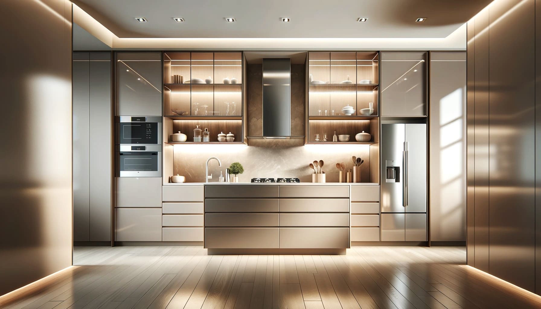 Modern Kitchen Elegance: Sleek Lines and Warm Metallic Accents | Material Depot