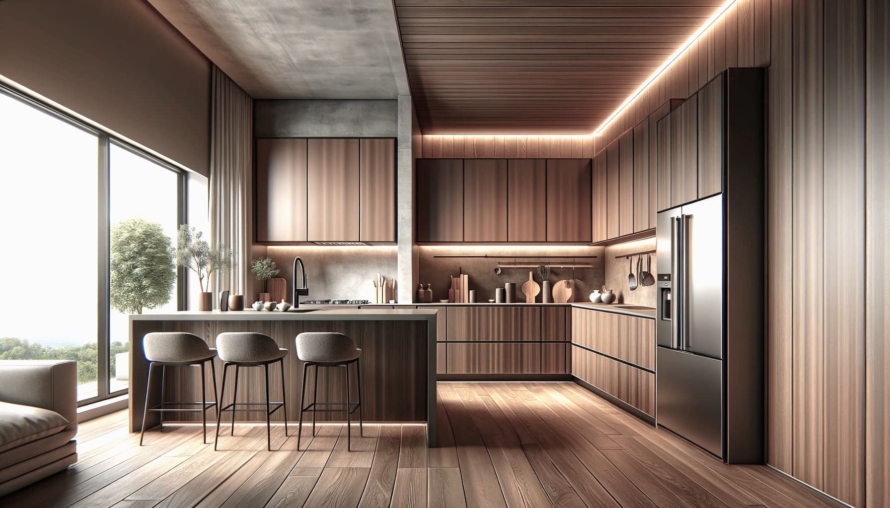 Modern kitchen harmony infused with Wood Finish Laminates | Material Depot