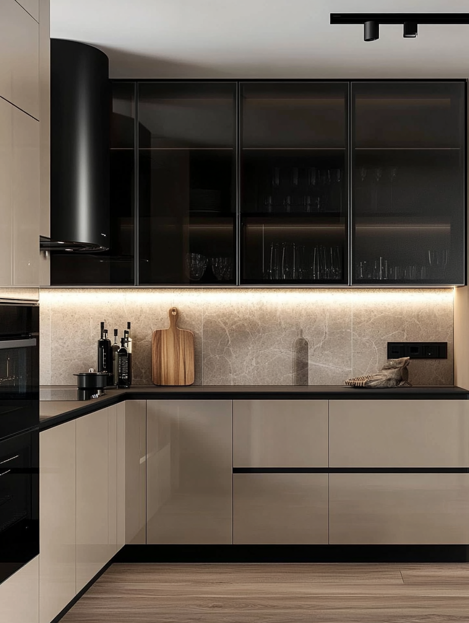 Modern Kitchen Showcasing Dark Elements and Integrated Lighting Solutions | Material Depot