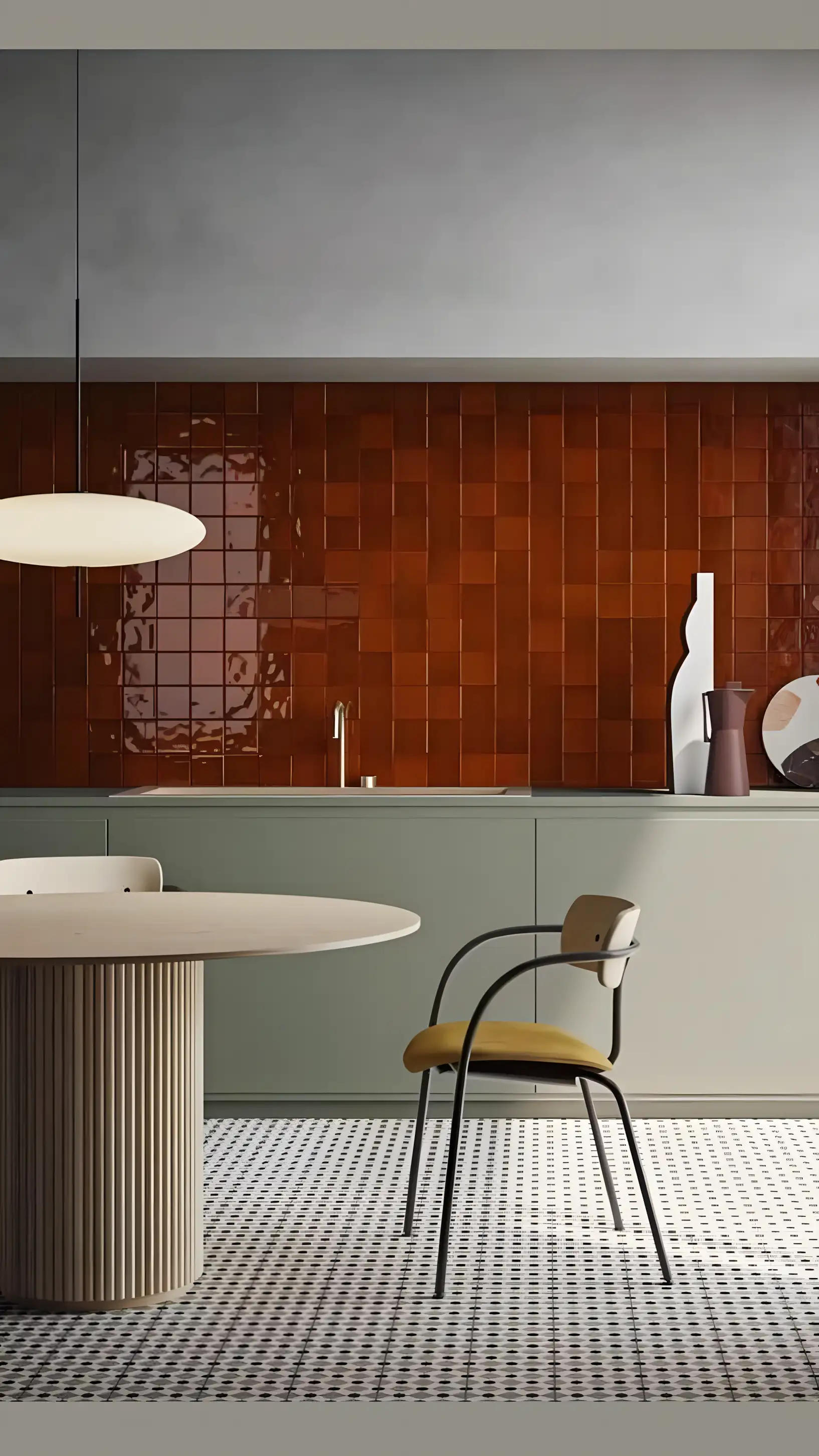 Modern Kitchen with Bold Red Tile Accent Wall | Material Depot