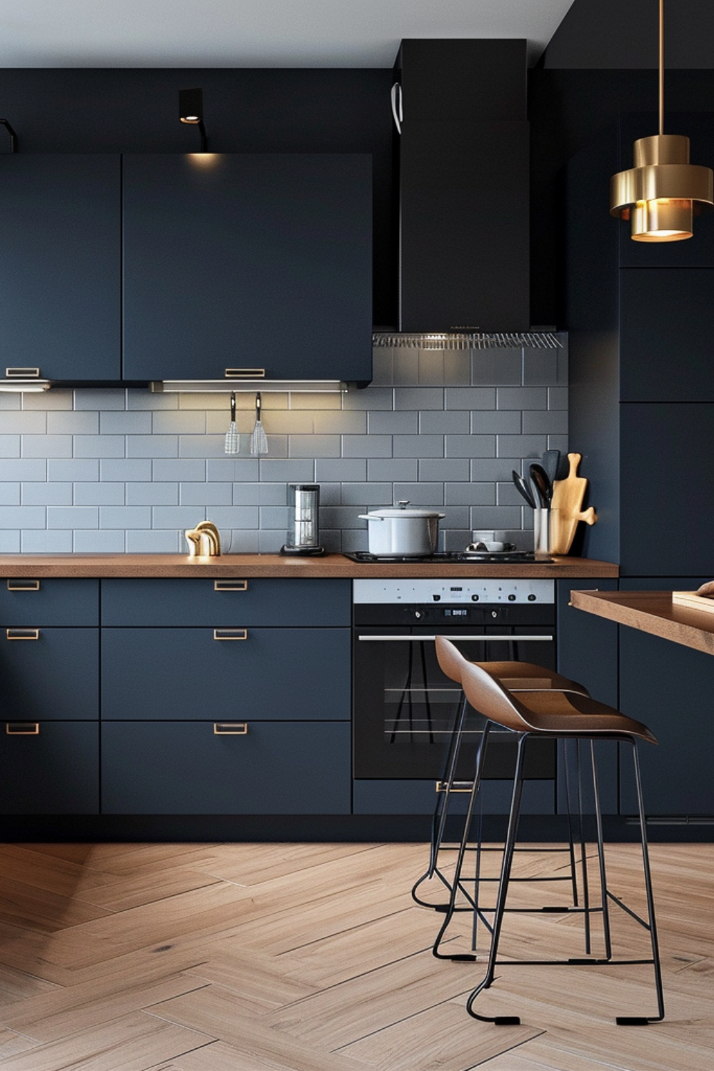 Modern Kitchen with Dark Cabinets and White Subway Tiles | Material Depot