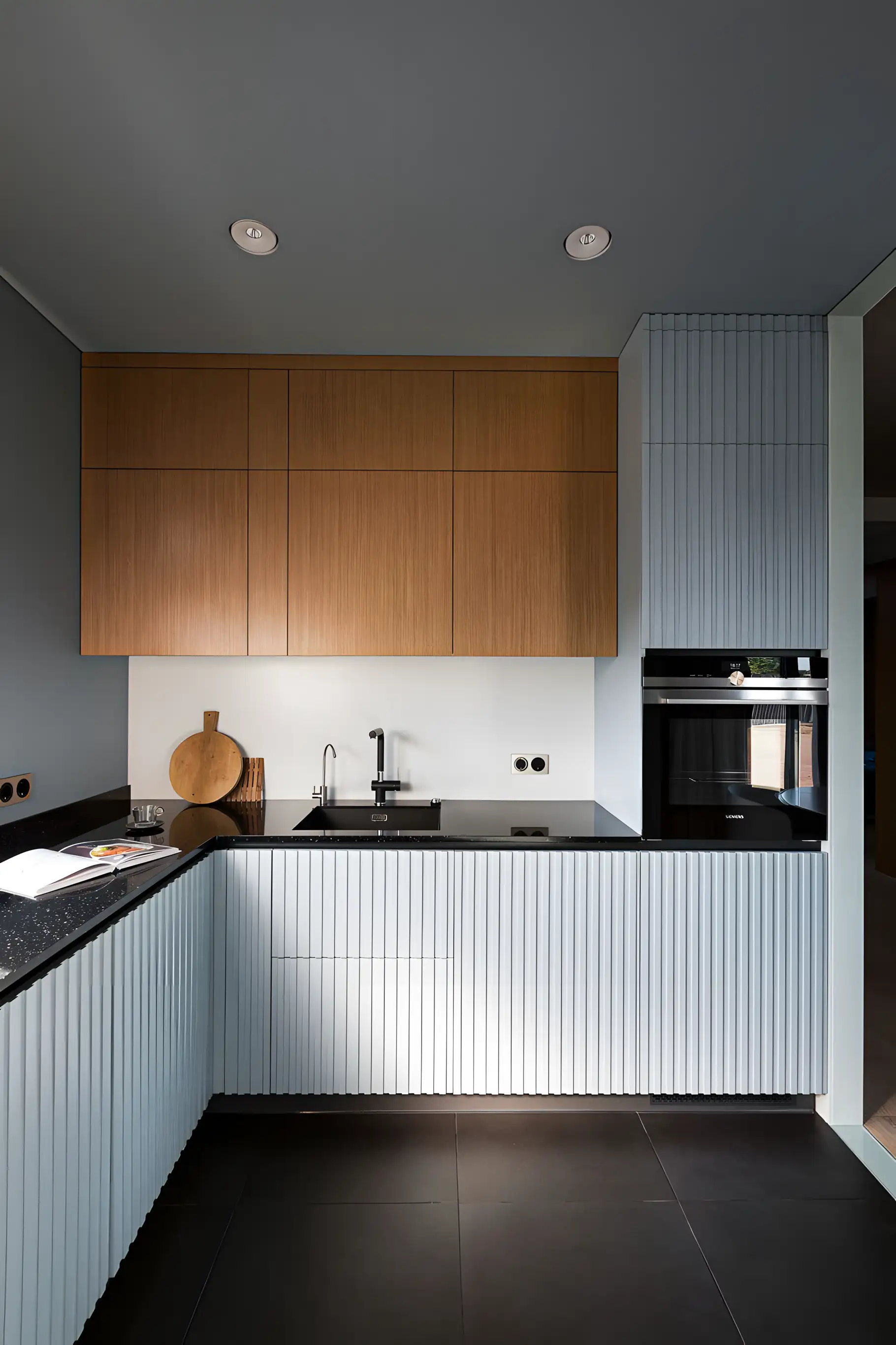 Modern Kitchen with Fluted Panels and Warm Wood Accents | Material Depot