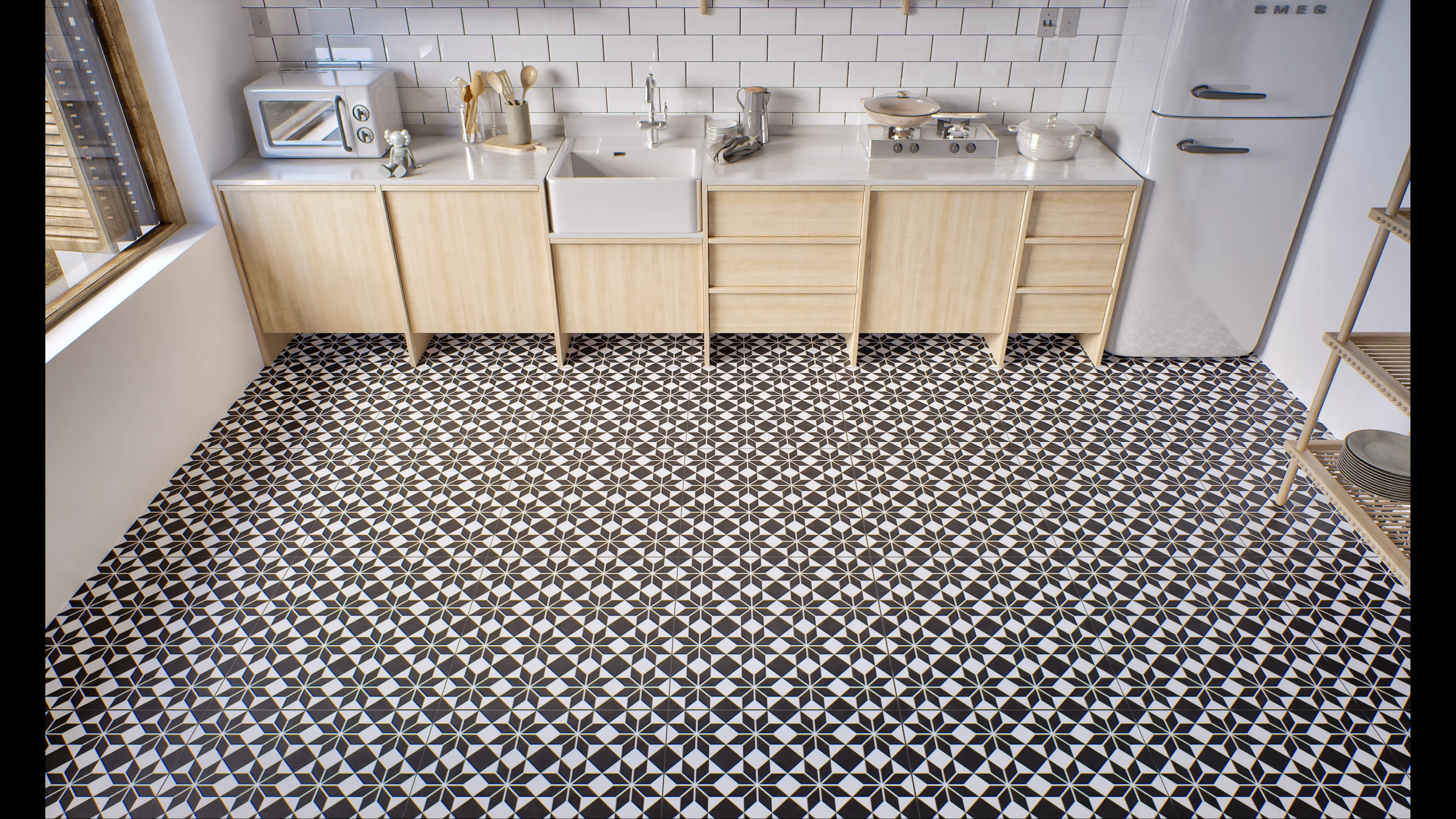 Modern Kitchen with Geometric Tile Flooring | Material Depot