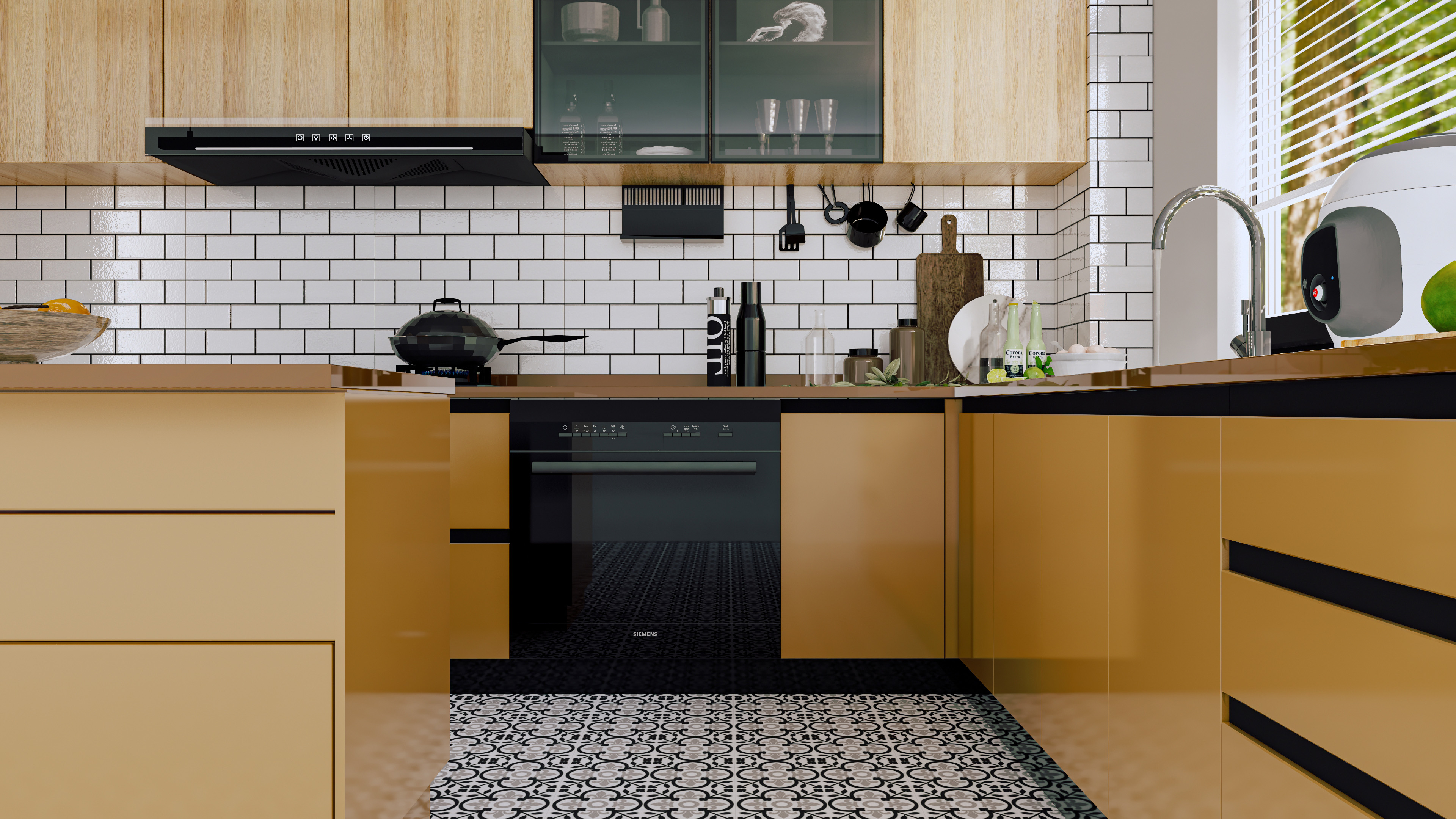 Modern Kitchen with White Subway Tile Backsplash | Material Depot