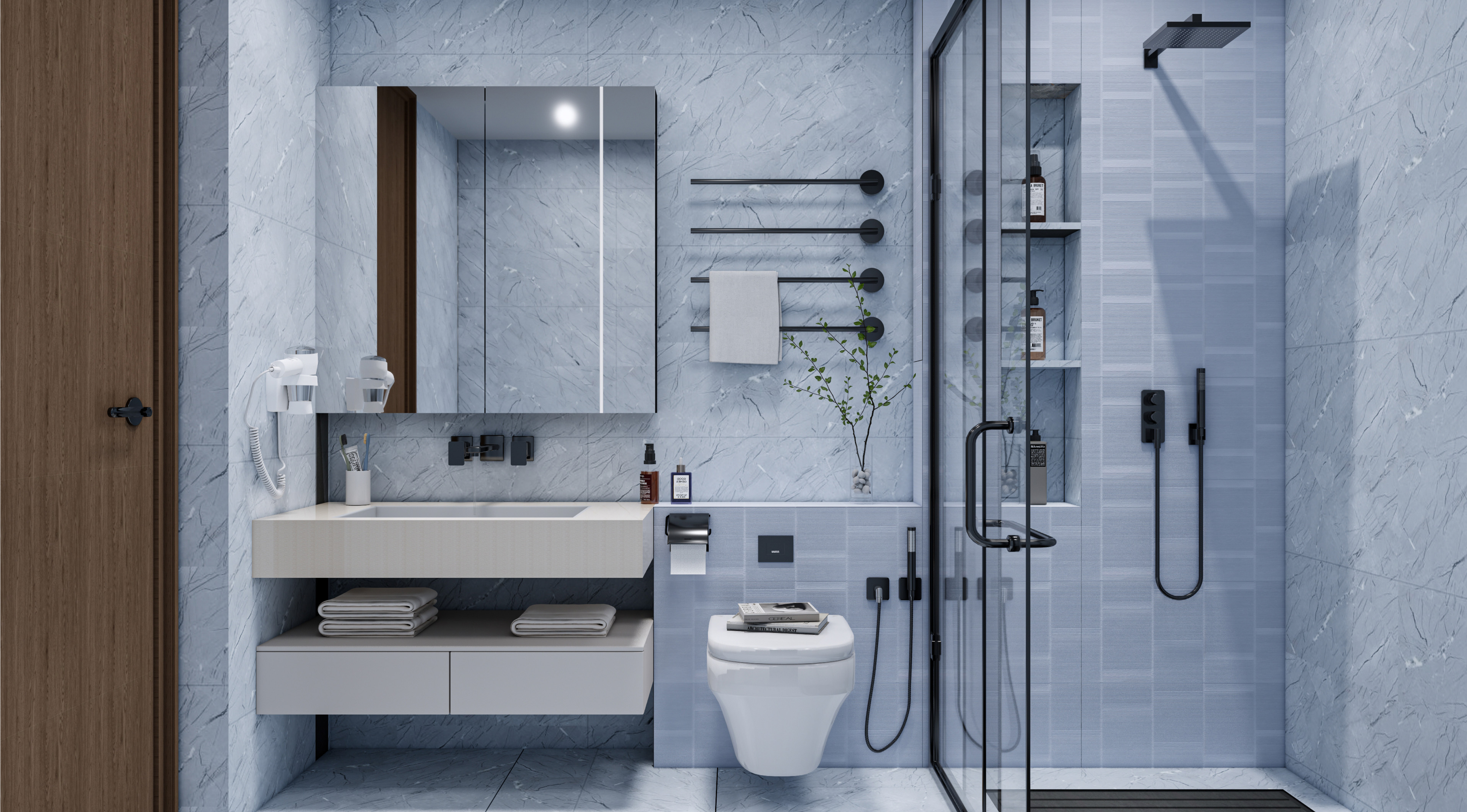 Modern Light Blue Bathroom with Subtle Textures | Material Depot