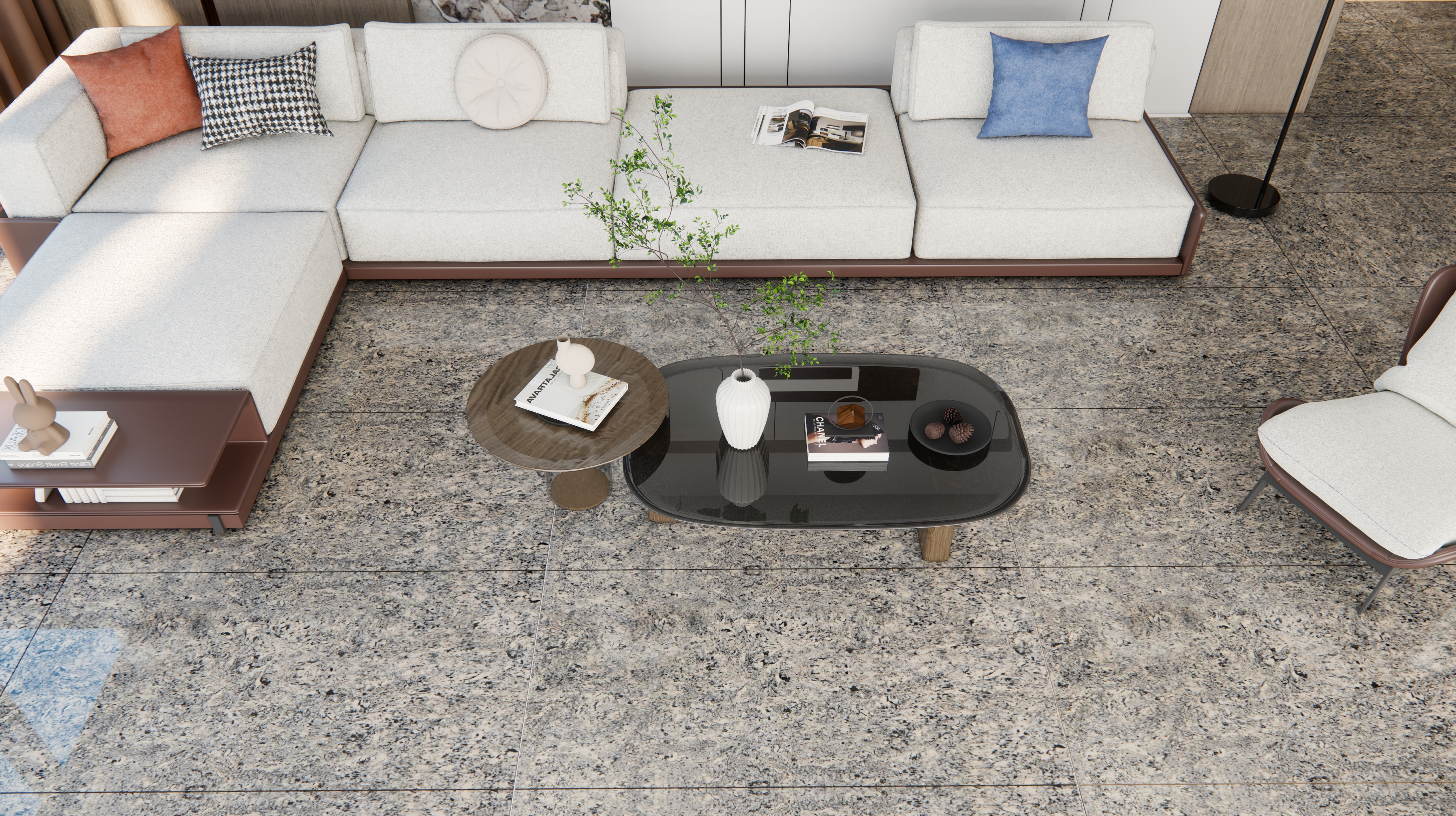 Modern Living Room with Granite Finish Flooring | Material Depot