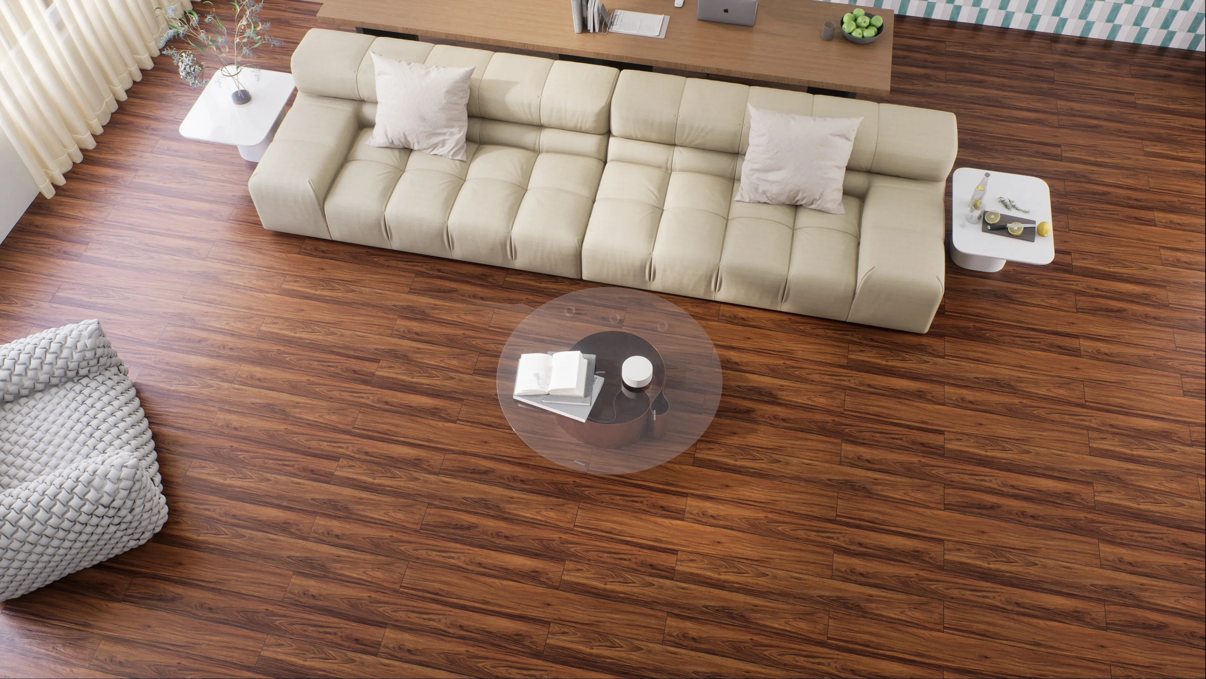 Modern Living Room with Polished Wood Flooring | Material Depot