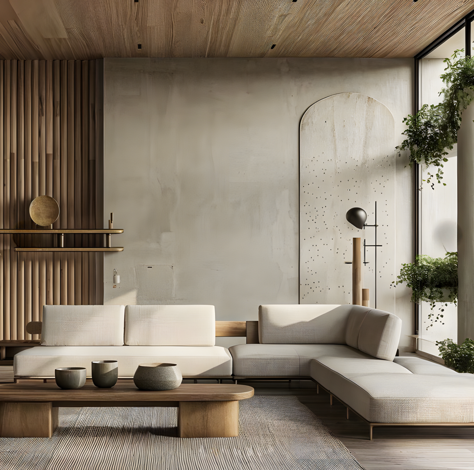 Modern Living Room with Textured Walls and Natural Elements | Material Depot