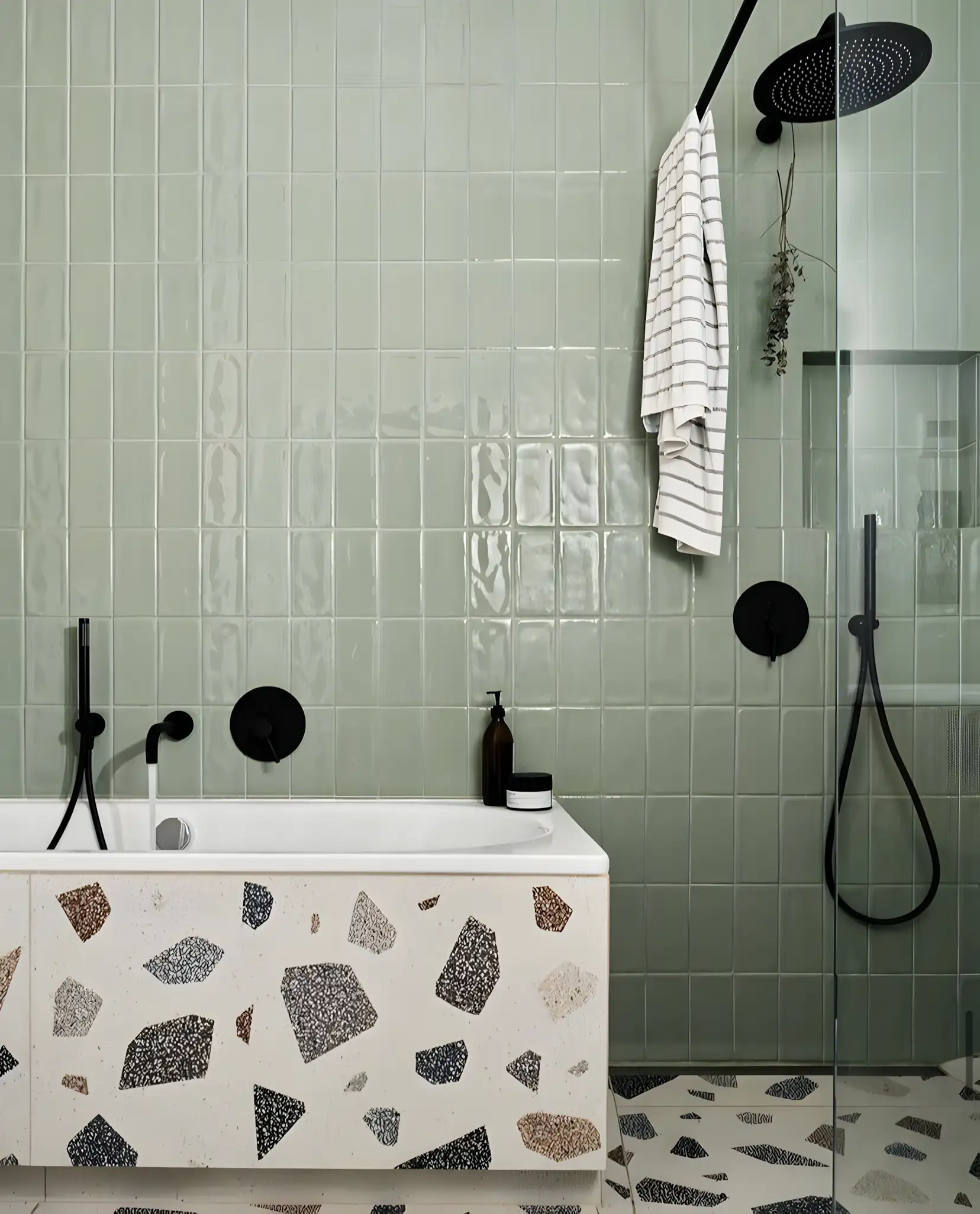 Modern Minimalism: Terrazzo Charm and Soft Sage Tiles | Material Depot