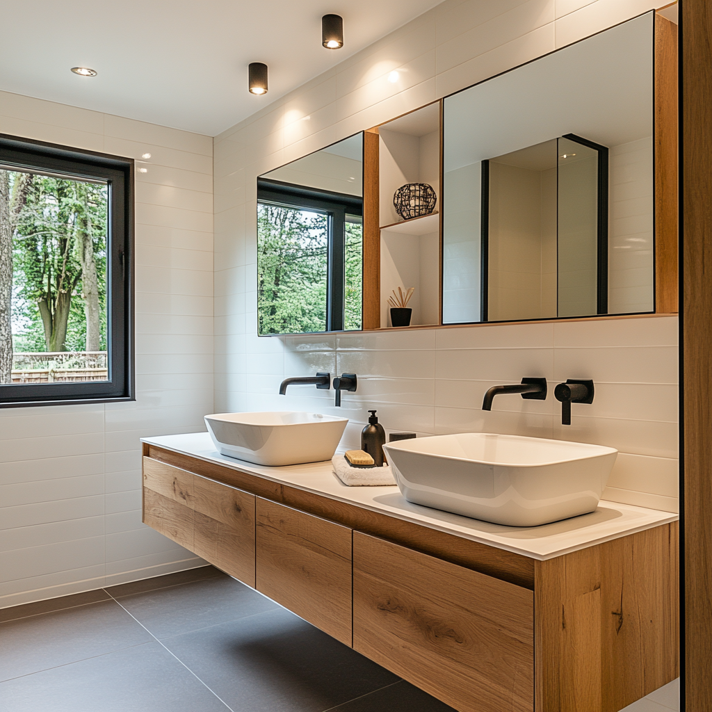 Modern Minimalist Bathroom with Double Vanity and Natural Light | Material Depot