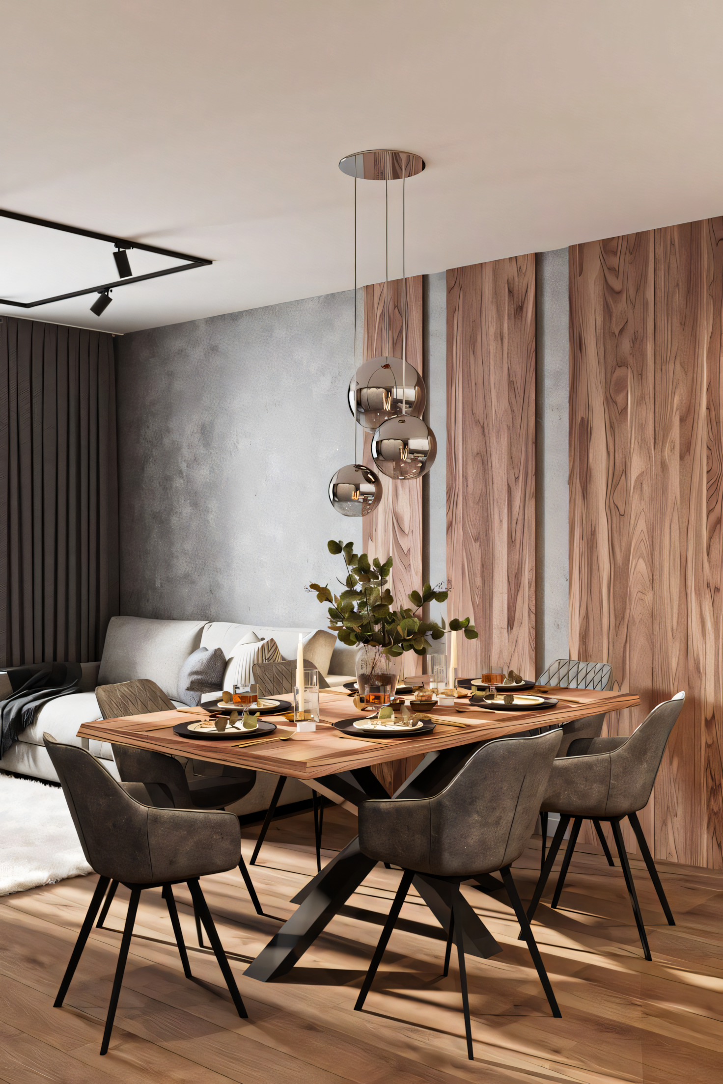 Modern Minimalist Dining Room with Rectangular Table and Pendant Lighting | Material Depot