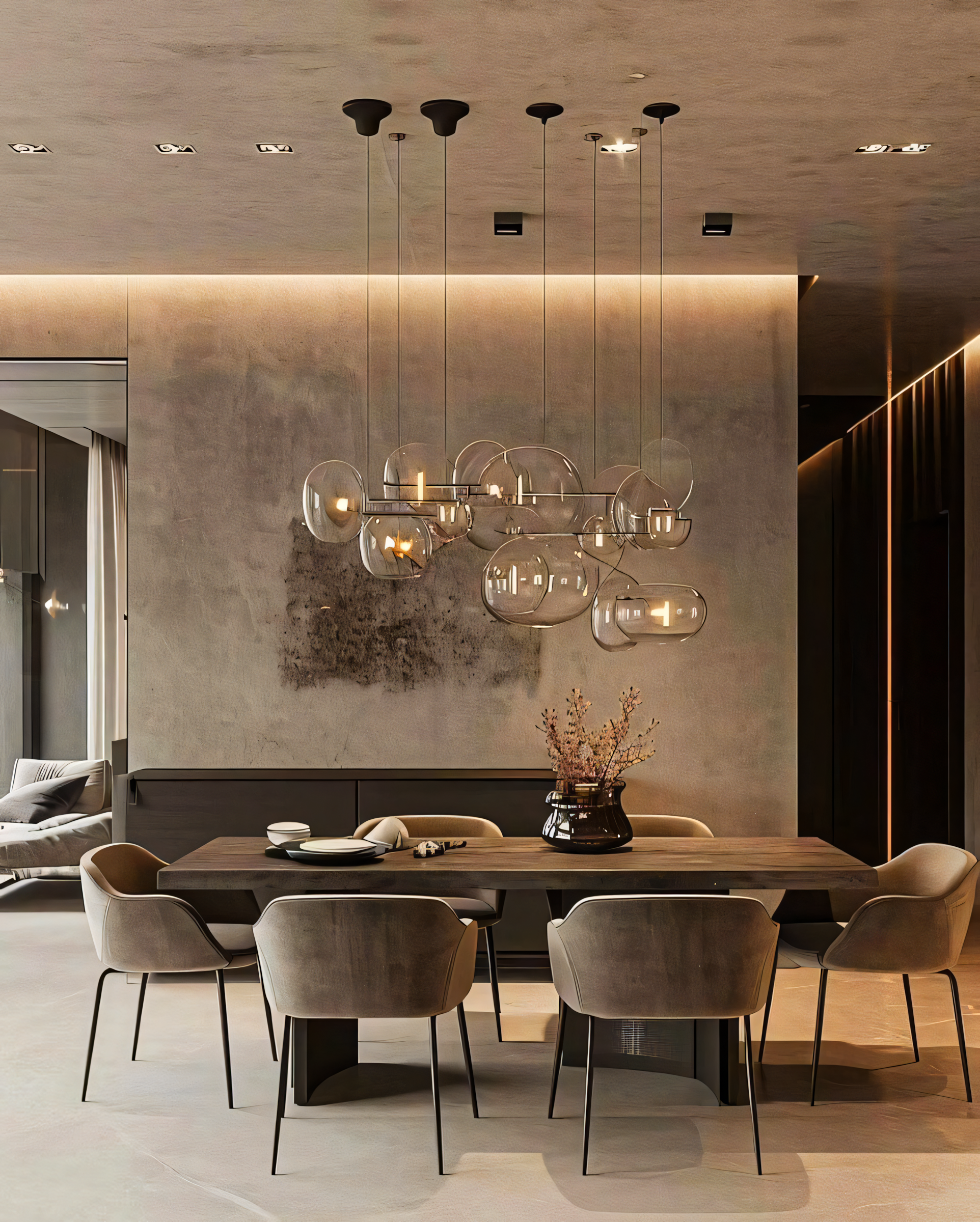 Modern Minimalist Dining Room with Rectangular Table and Pendant Lighting | Material Depot