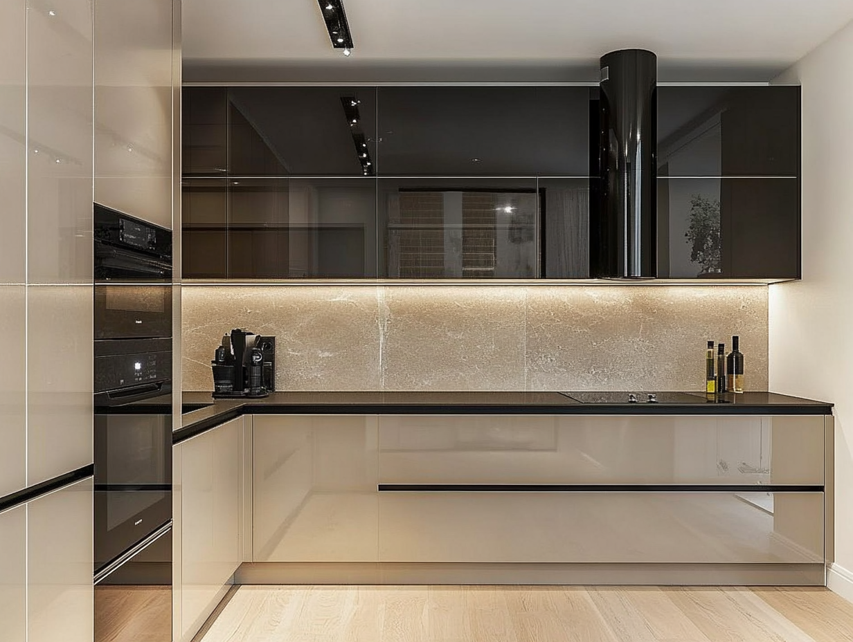 Modern Minimalist Kitchen Design Highlighting Reflective Surfaces and Neutral Palette | Material Depot