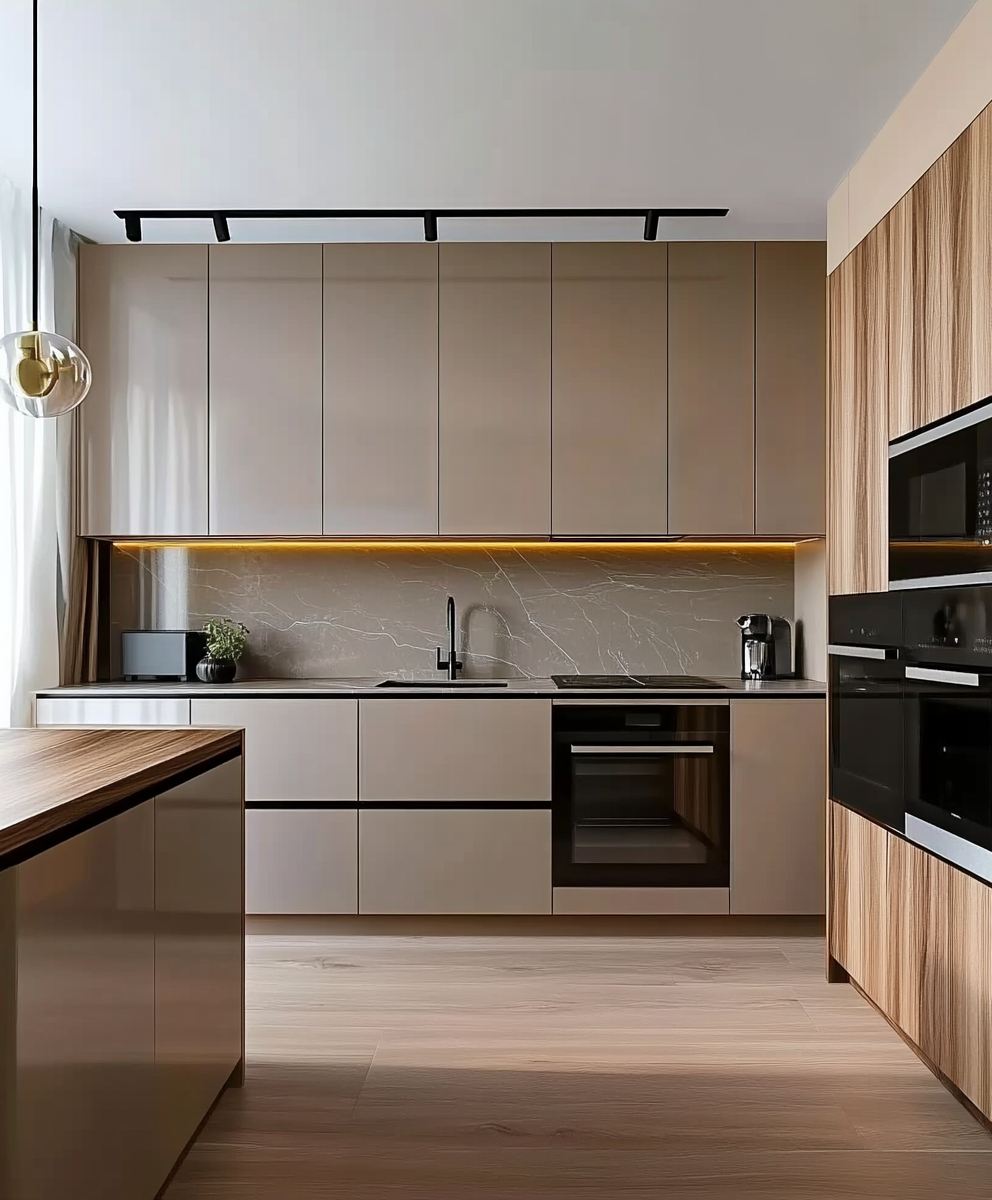 Modern Minimalist Kitchen with Warm Wood Accents | Material Depot