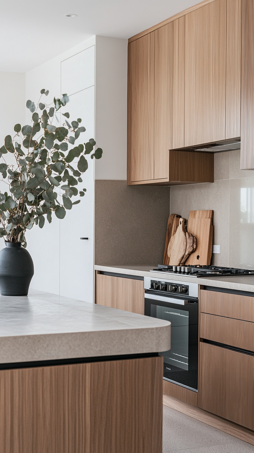 Modern Minimalist Kitchen with Warm Wood Tones and Neutral Palette | Material Depot