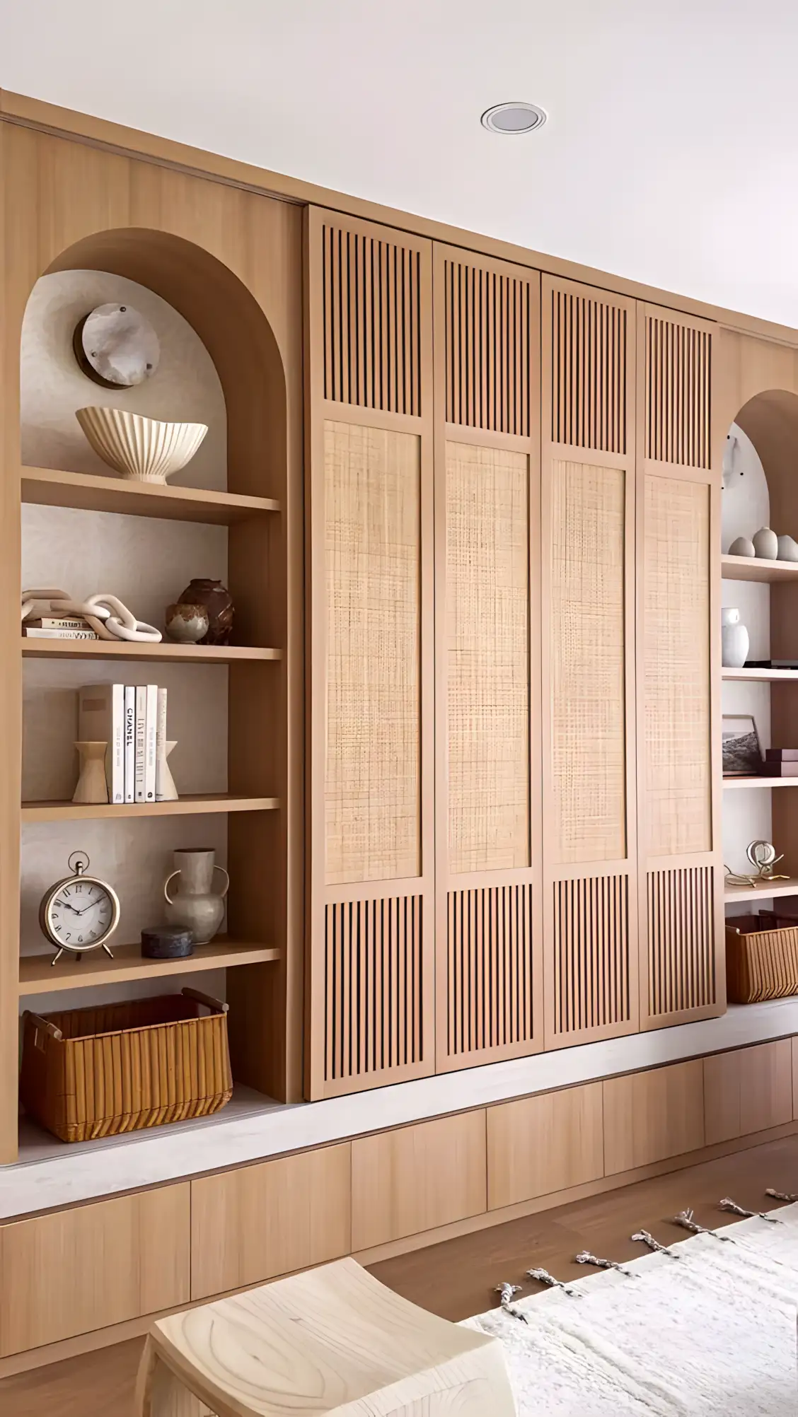 Modern Natural Wood Storage with Arched Shelves | Material Depot