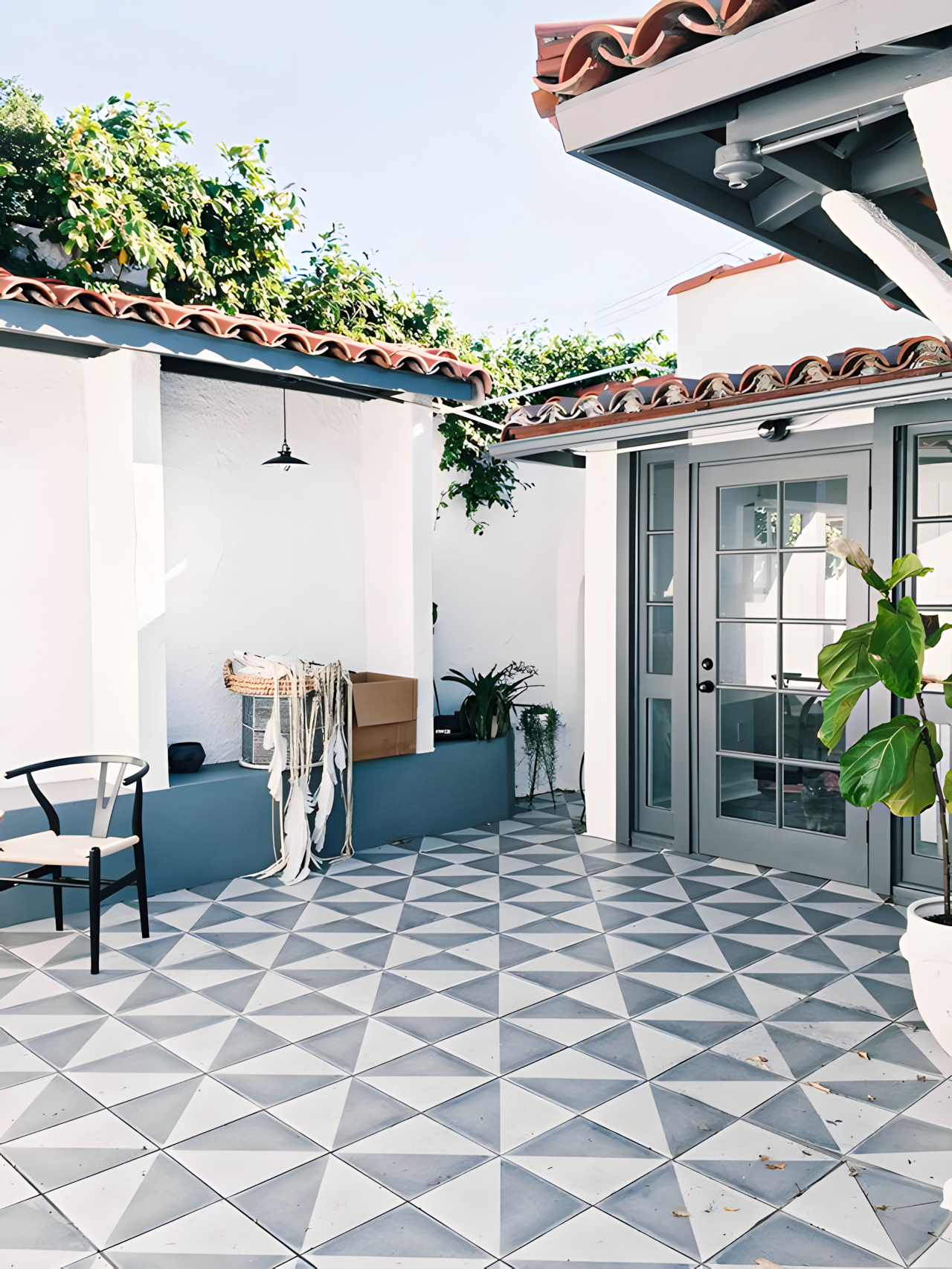 Modern Patio with Geometric Tiles and Minimalist Decor | Material Depot