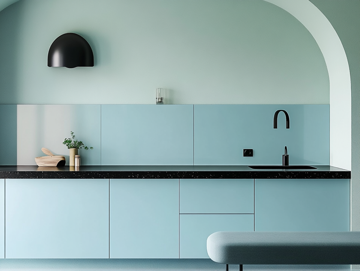 Modern Soft Blue Kitchen with Sleek Arched Design | Material Depot