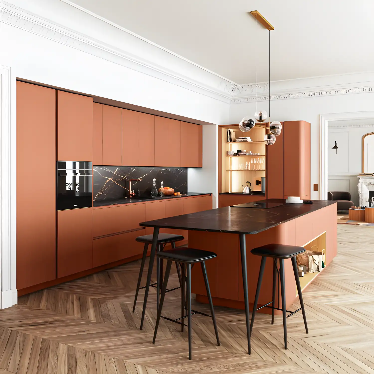 Modern Terracotta Kitchen with Sleek Black Accents | Material Depot