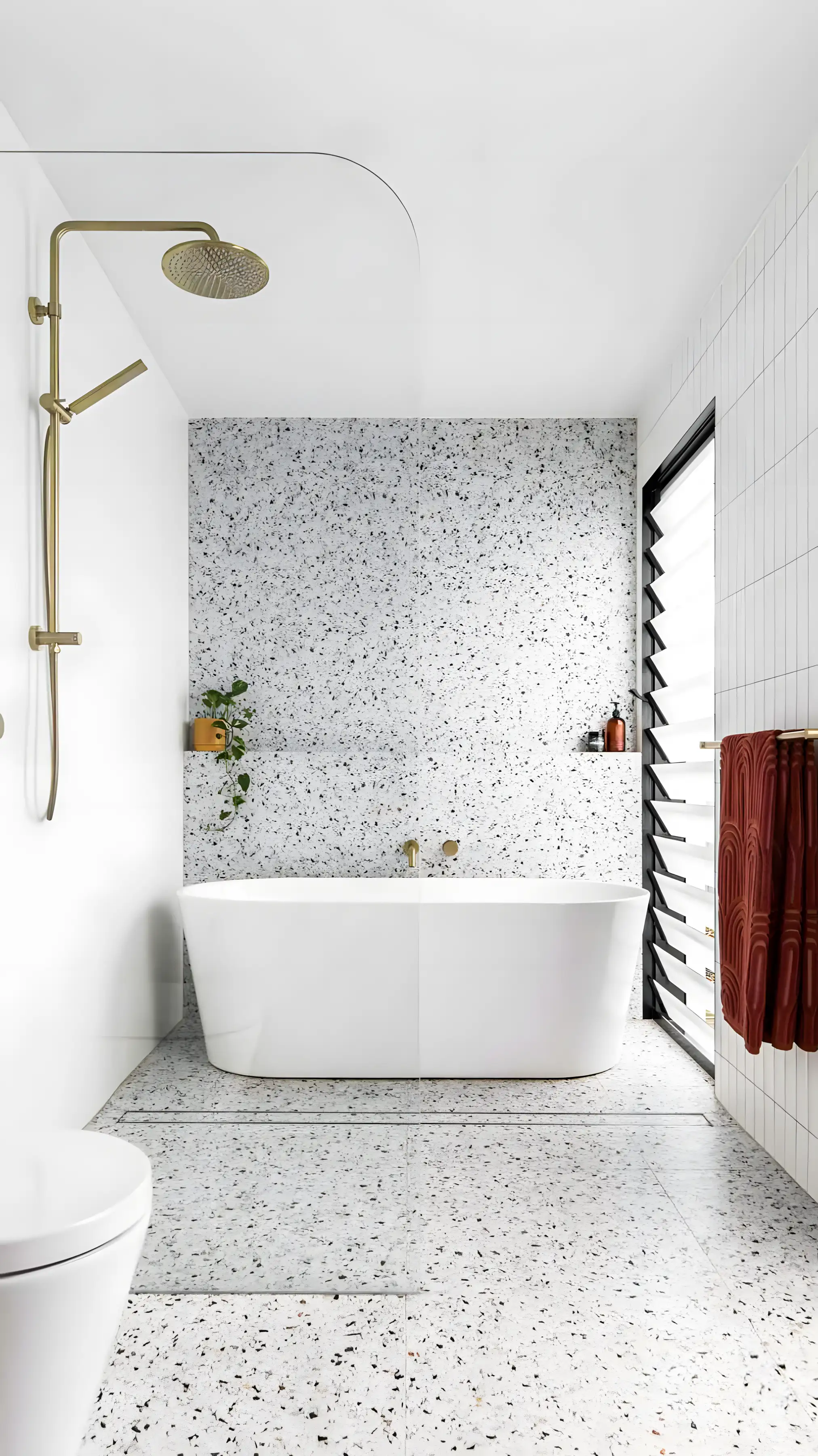 Modern Terrazzo Bathroom With Freestanding Tub | Material Depot