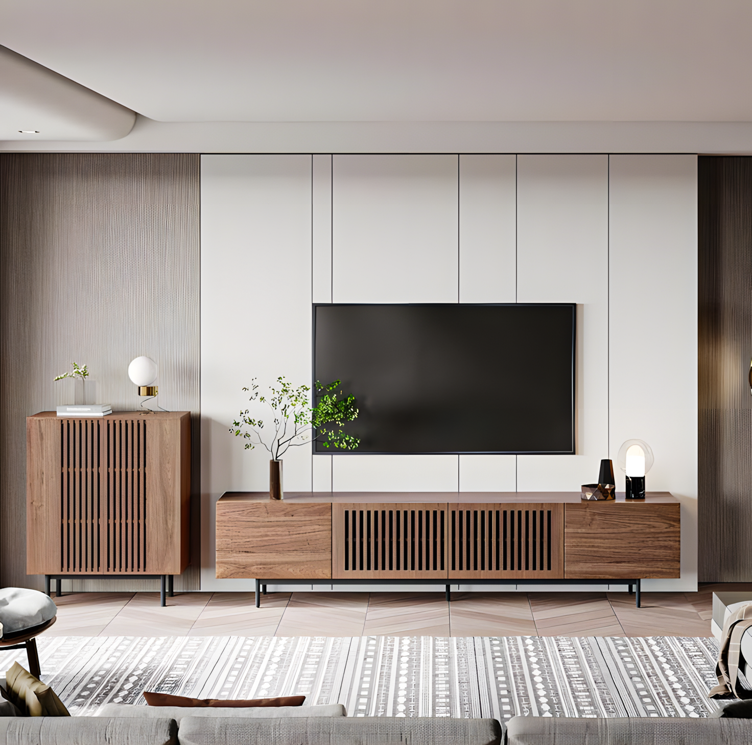 Modern TV Console Set with Slatted Design | Material Depot