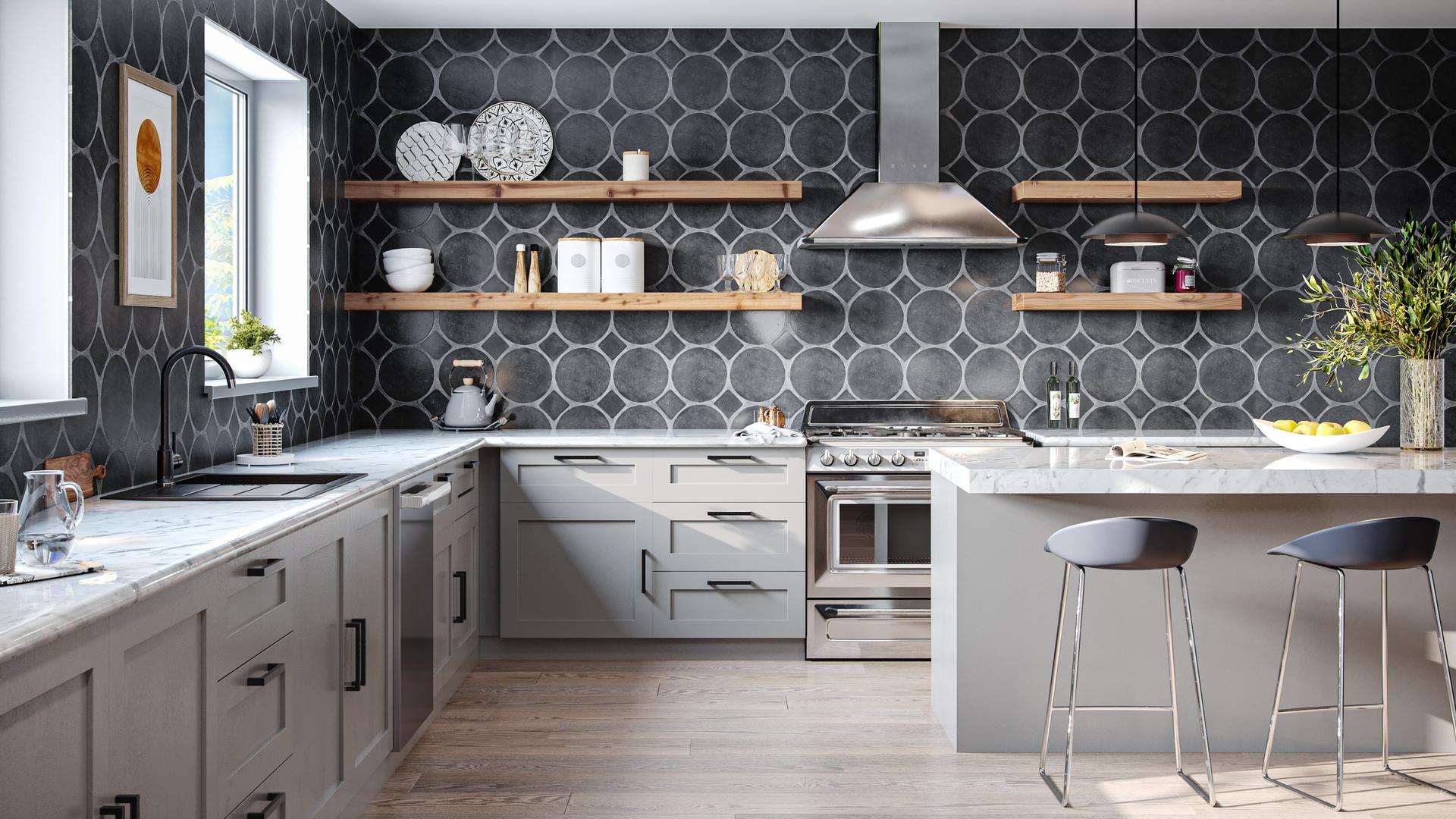 Kitchen with modern design and wooden floor