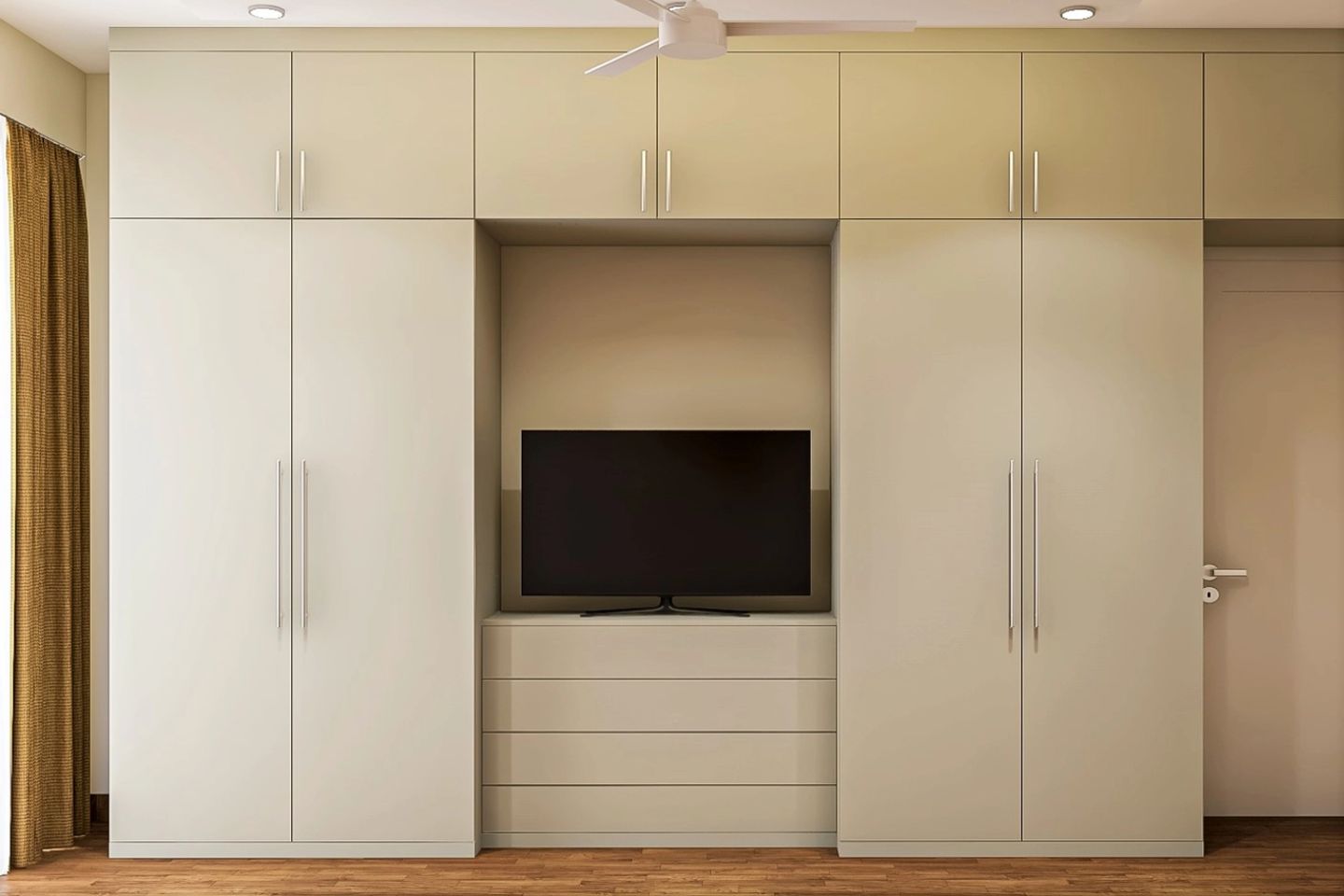 Wardrobe with glossy beige laminate finish