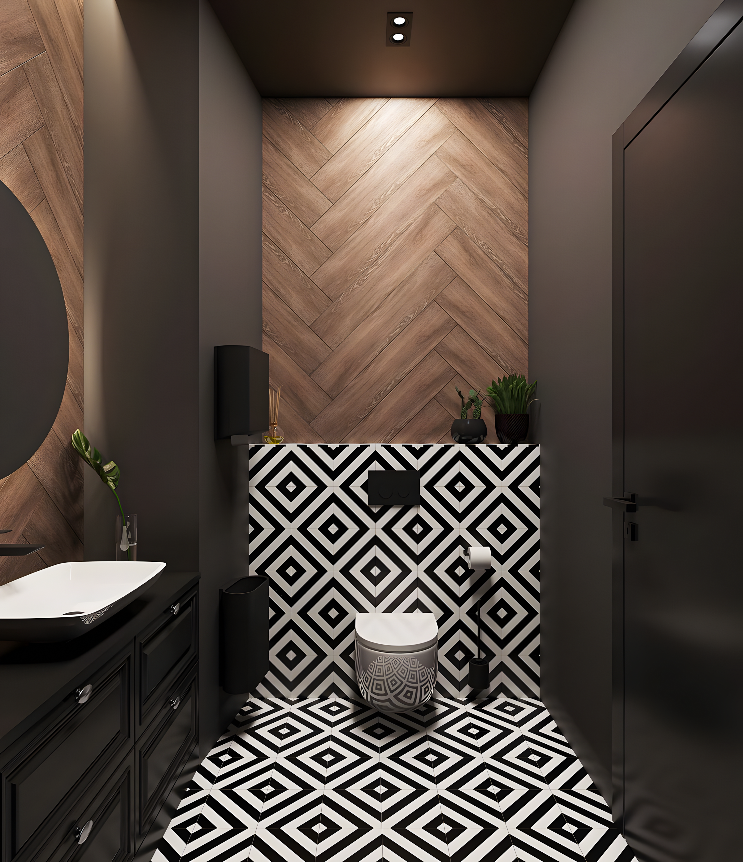 Monochromatic Bathroom with Patterned Tiles | Material Depot