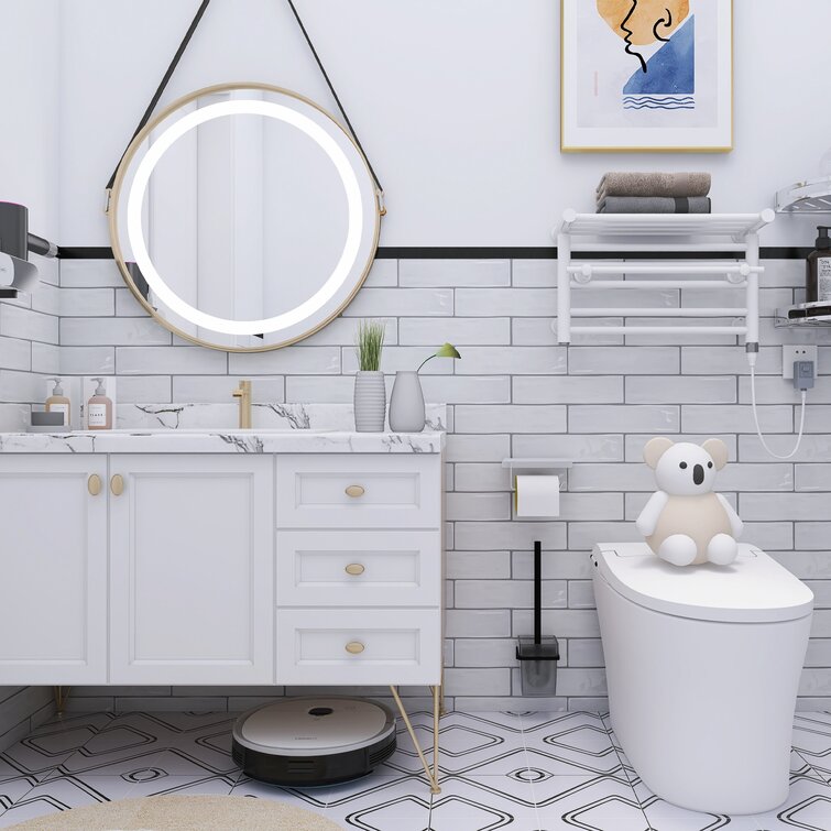 Monochrome Chic White Tiles with Striking Black Accent in Bathroom | Material Depot