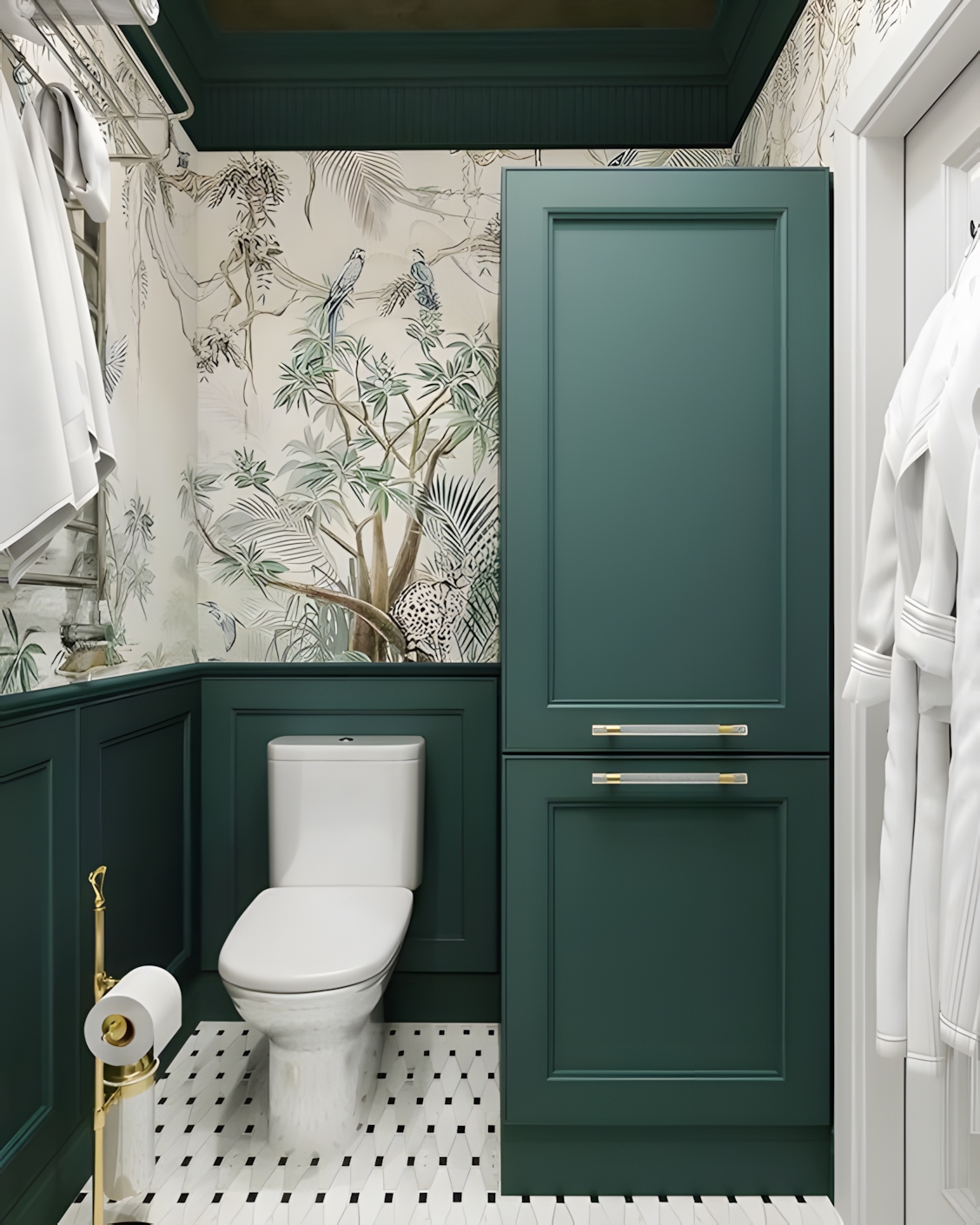 Nature-Inspired: Jungle Themed Bathroom with Deep Green Paneling | Material Depot