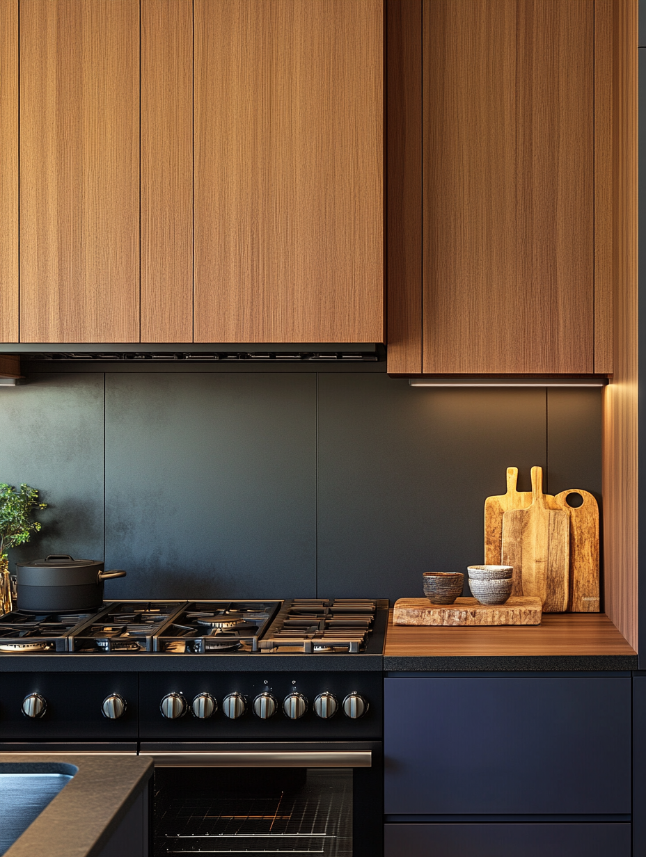 Navy Blue Kitchen with Natural Wood Elements | Material Depot