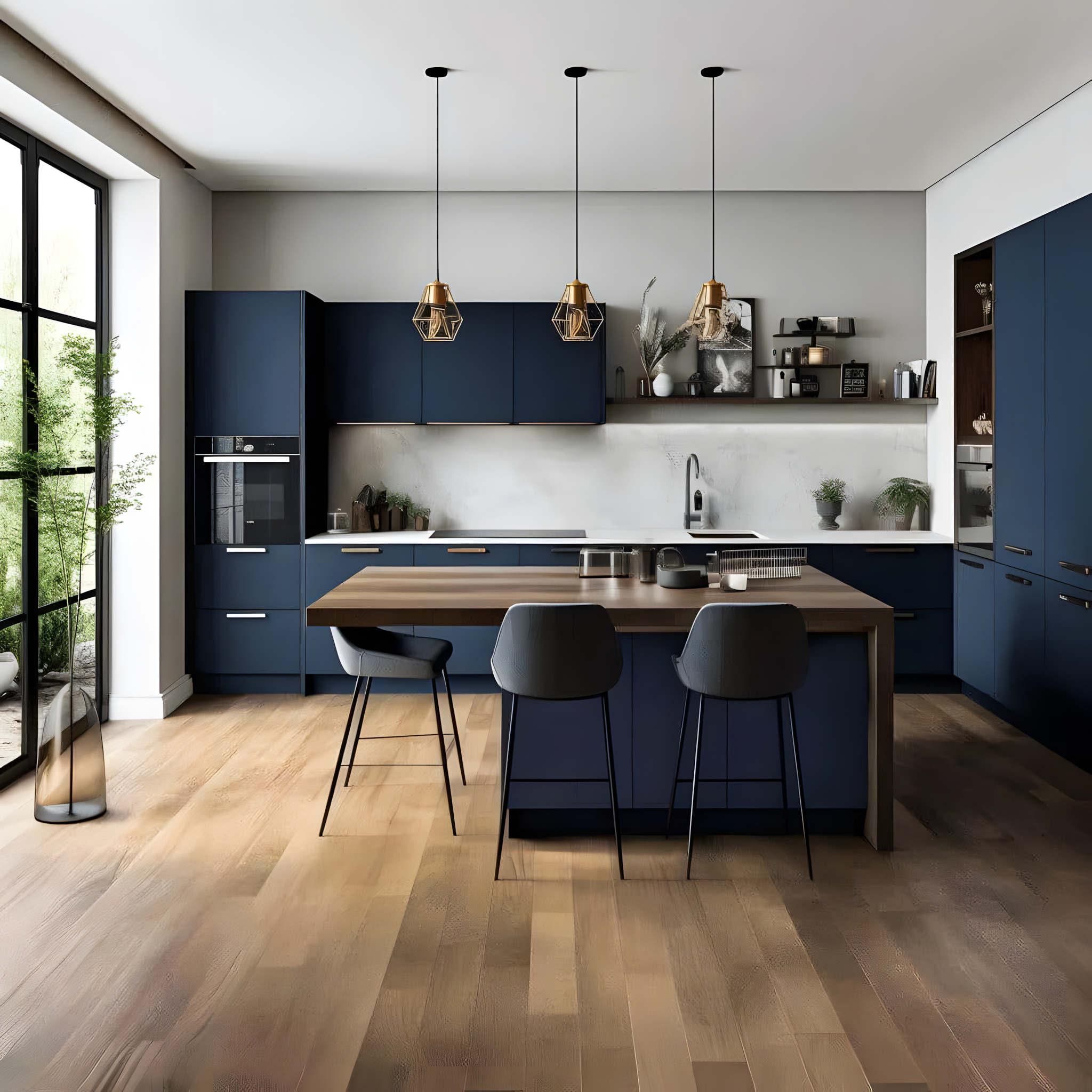 Navy Blue Kitchen With Wooden Accents | Material Depot