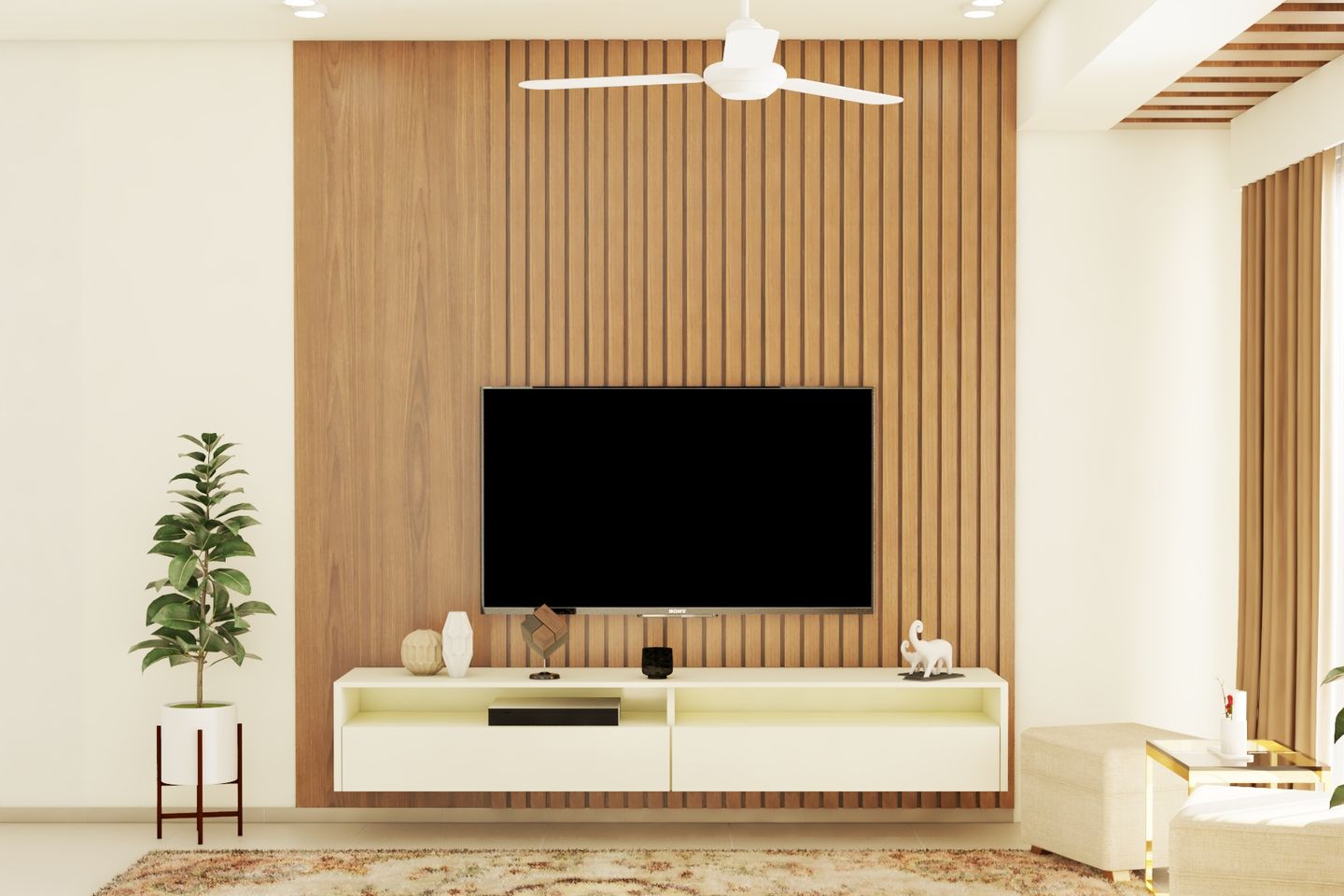 Scandinavian Wooden & Fluted TV Unit