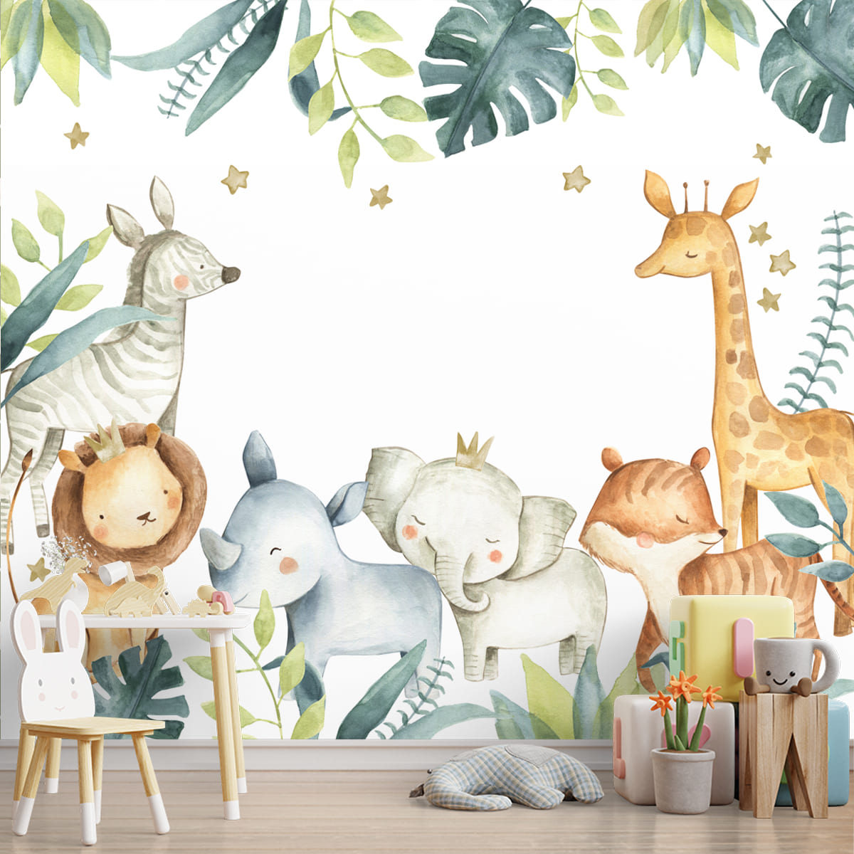 A close-up of a Cute Animal Design Wallpaper for Nursery Rooms, Customised Sparkla N Shine Series Entertainment Design (Customised Size Wallpaper) with a finish available at Material Depot in Bangalore