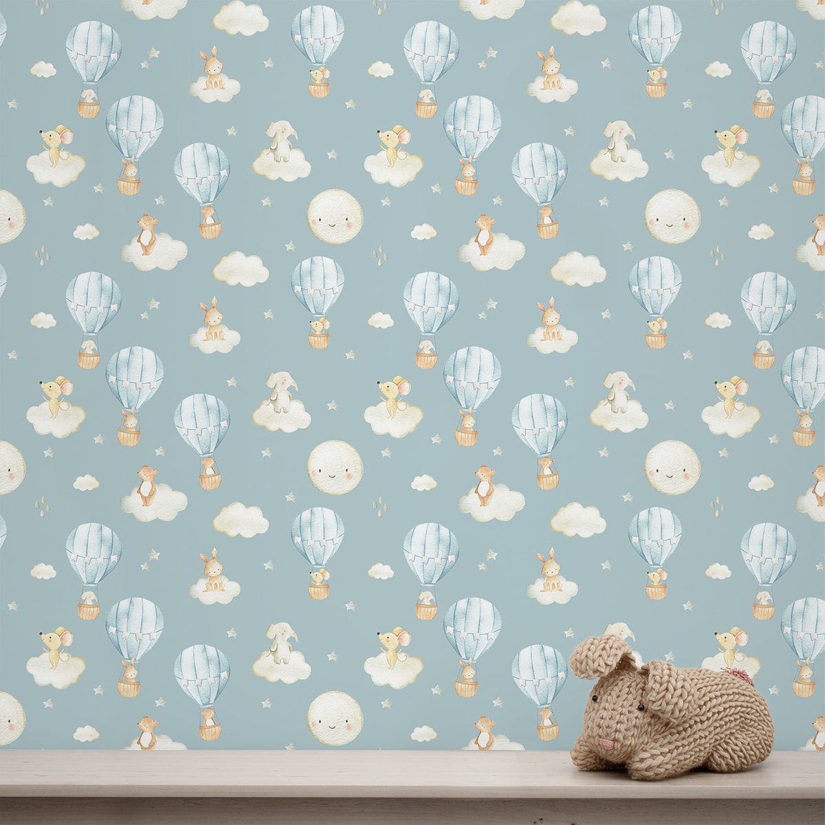 A close-up of a A Sky Full of Wonders, Design for Kids Room, Pastel Blue 19.6 Inches(W) x 420 Inches(H) Atarangi Series Patterned Patterned - 57 Sq. Ft. with a finish available at Material Depot in Bangalore