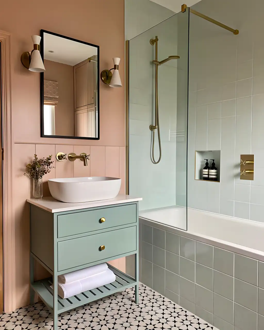 Pastel Charm: Mint Green and Blush Pink Bathroom Design | Material Depot