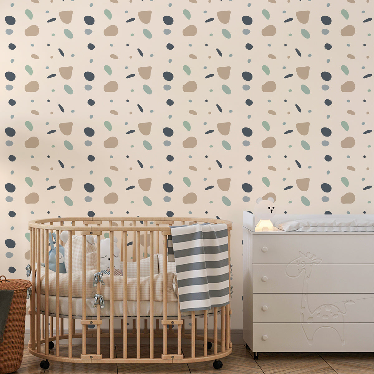 A close-up of a Abstract Playful Patterns, Kids Wallpaper for Rooms, Cream 19.6 Inches(W) x 420 Inches(H) Atarangi Series Abstract Patterned - 57 Sq. Ft. with a finish available at Material Depot in Bangalore