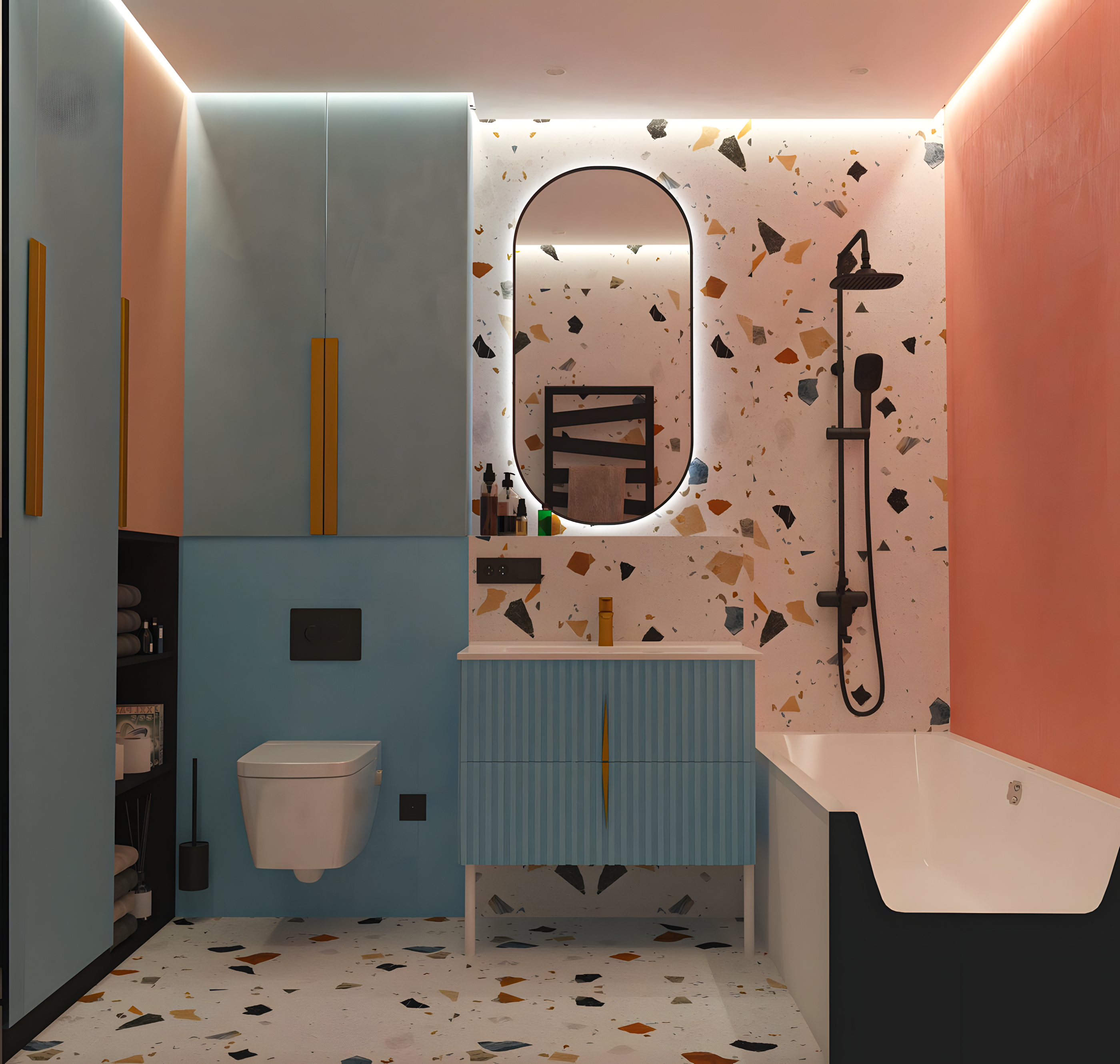 Playful Terrazzo Tiles with Pastel Accents in a Modern Bathroom | Material Depot