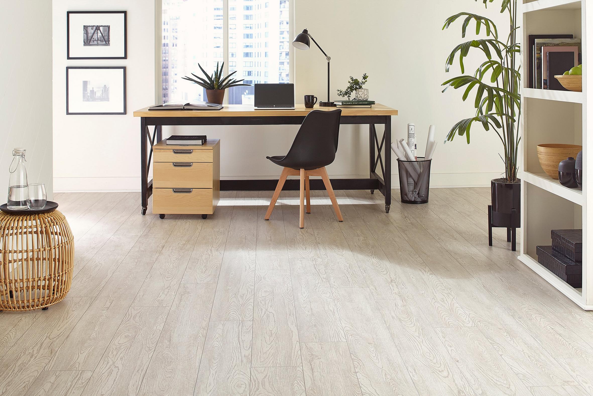 Study room with wooden laminate flooring