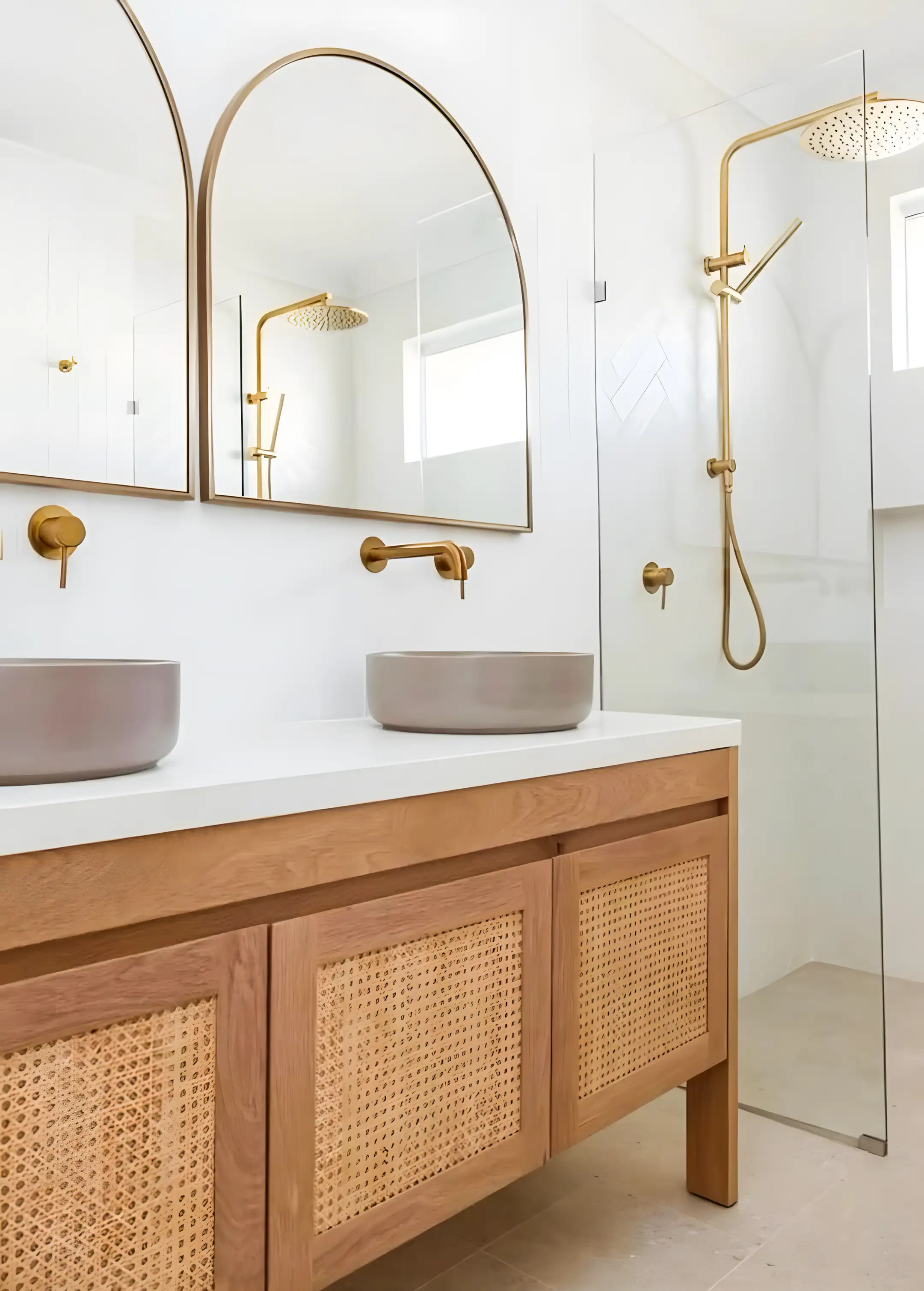 Refined Bathroom With Glass Shower And White Walls | Material Depot